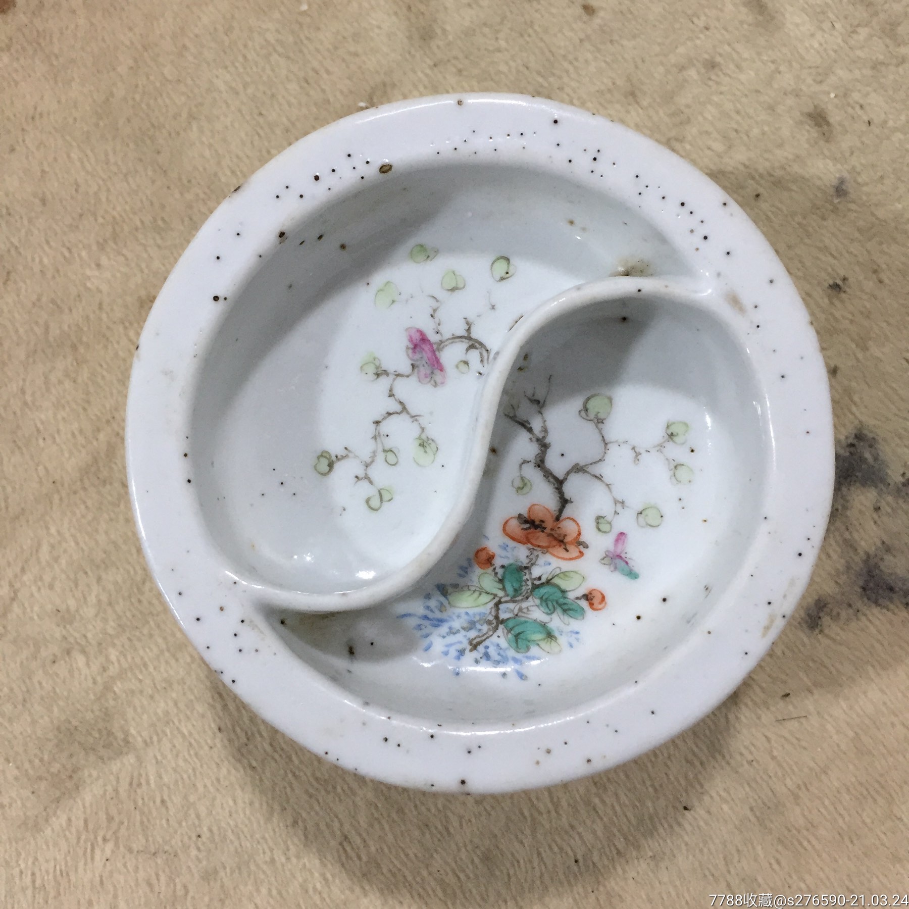 浅降彩蝶恋花纹小供盘高脚碟