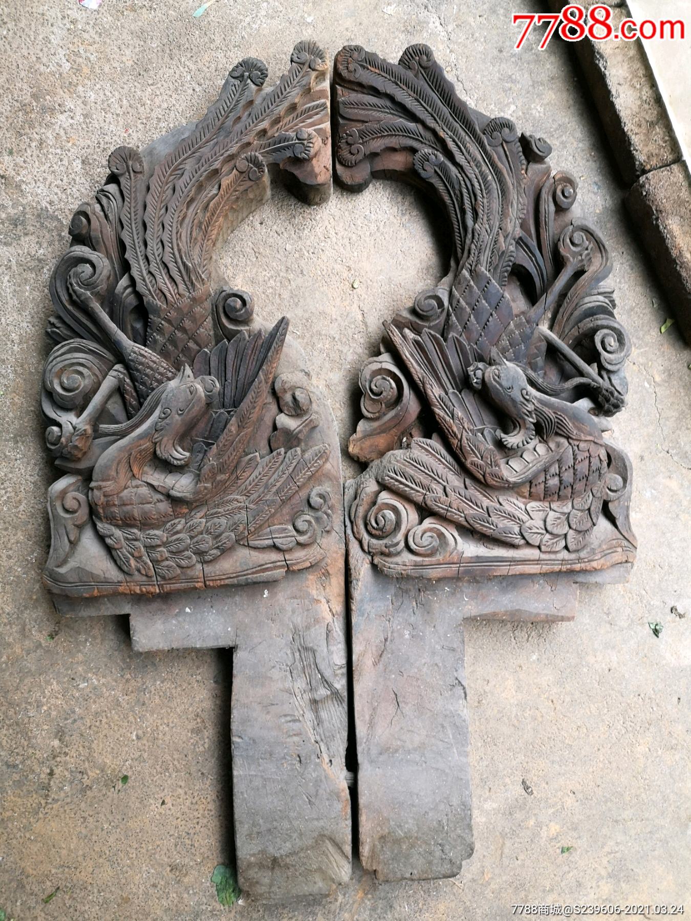 一对清代古建角花