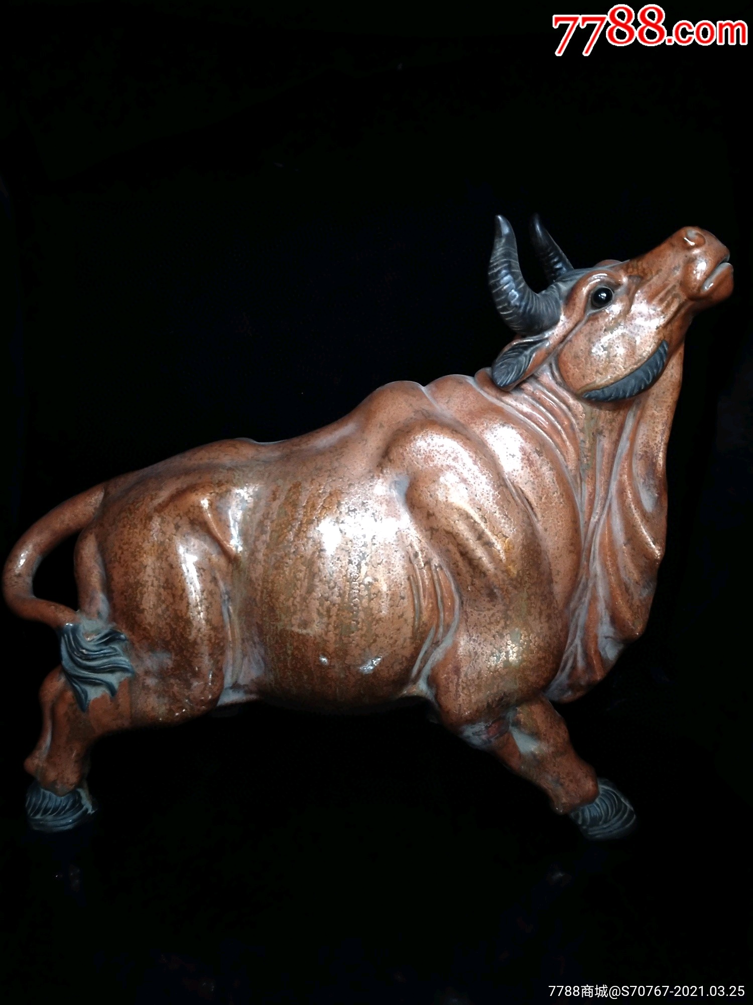石湾红牛气冲天摆件_彩绘瓷/彩瓷_第1张_7788玉器收藏