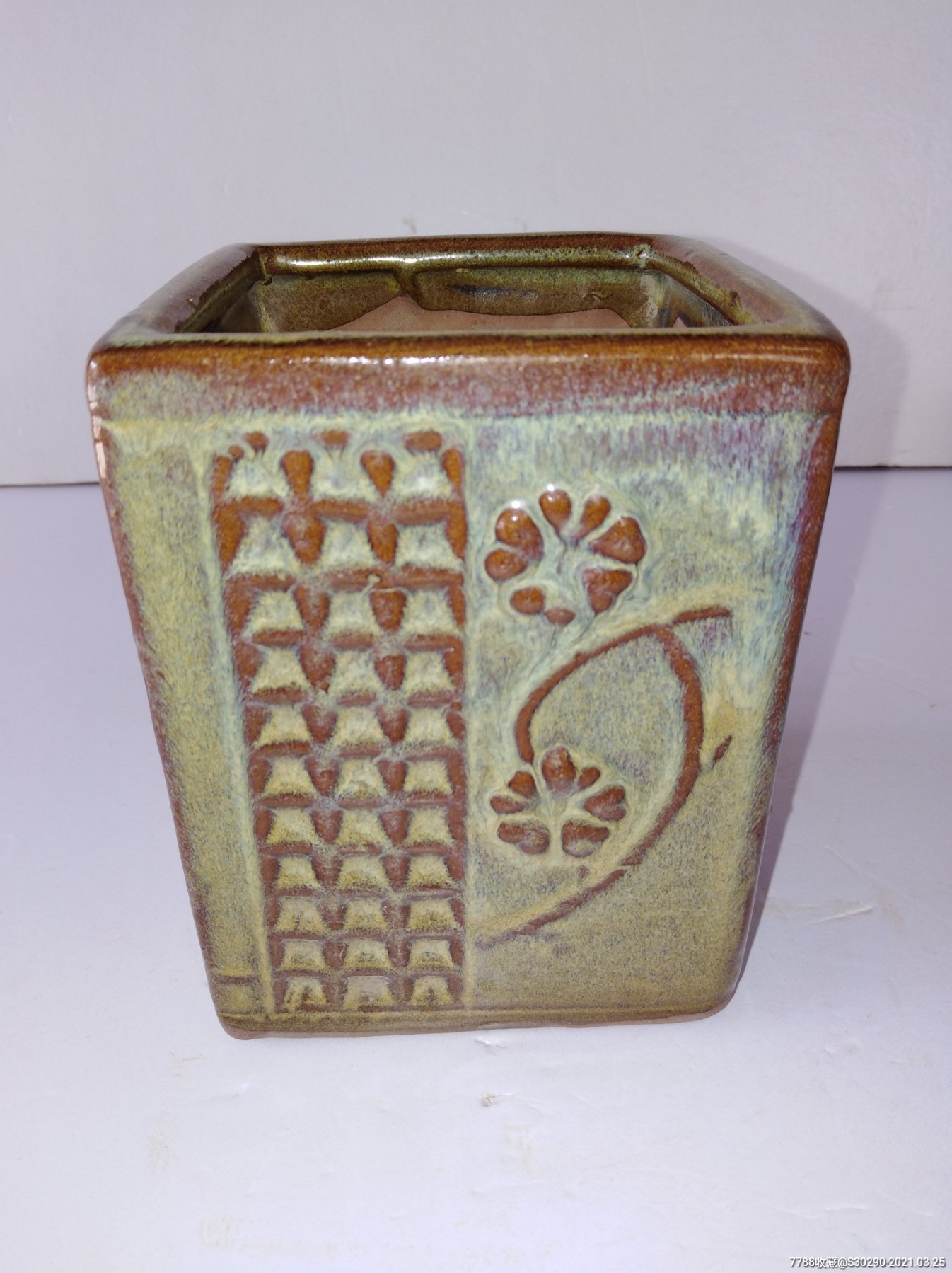 紫砂挂釉方花盆