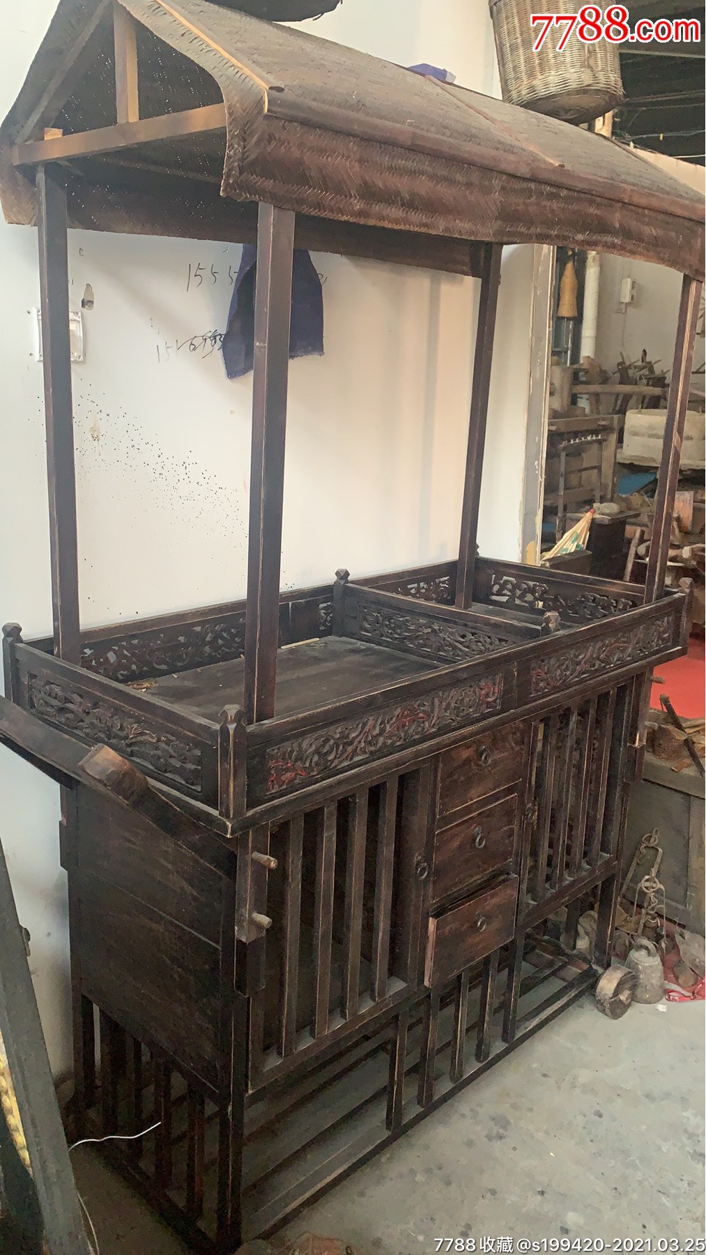 古代食品车一套.原来做粉用的,原汁原味.147×61×高200.