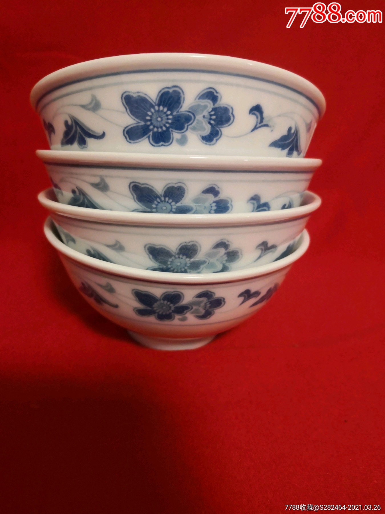 80年代醴陵群力棕双凤蓝海棠碗4个通走_青花瓷_第1张_7788瓷器