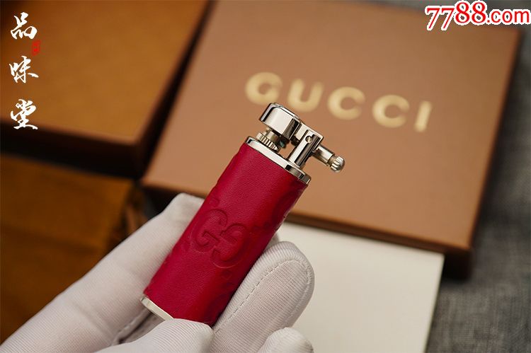 全新绝版意大利原装正品gucci古驰气体机打火机真皮红色送礼收藏