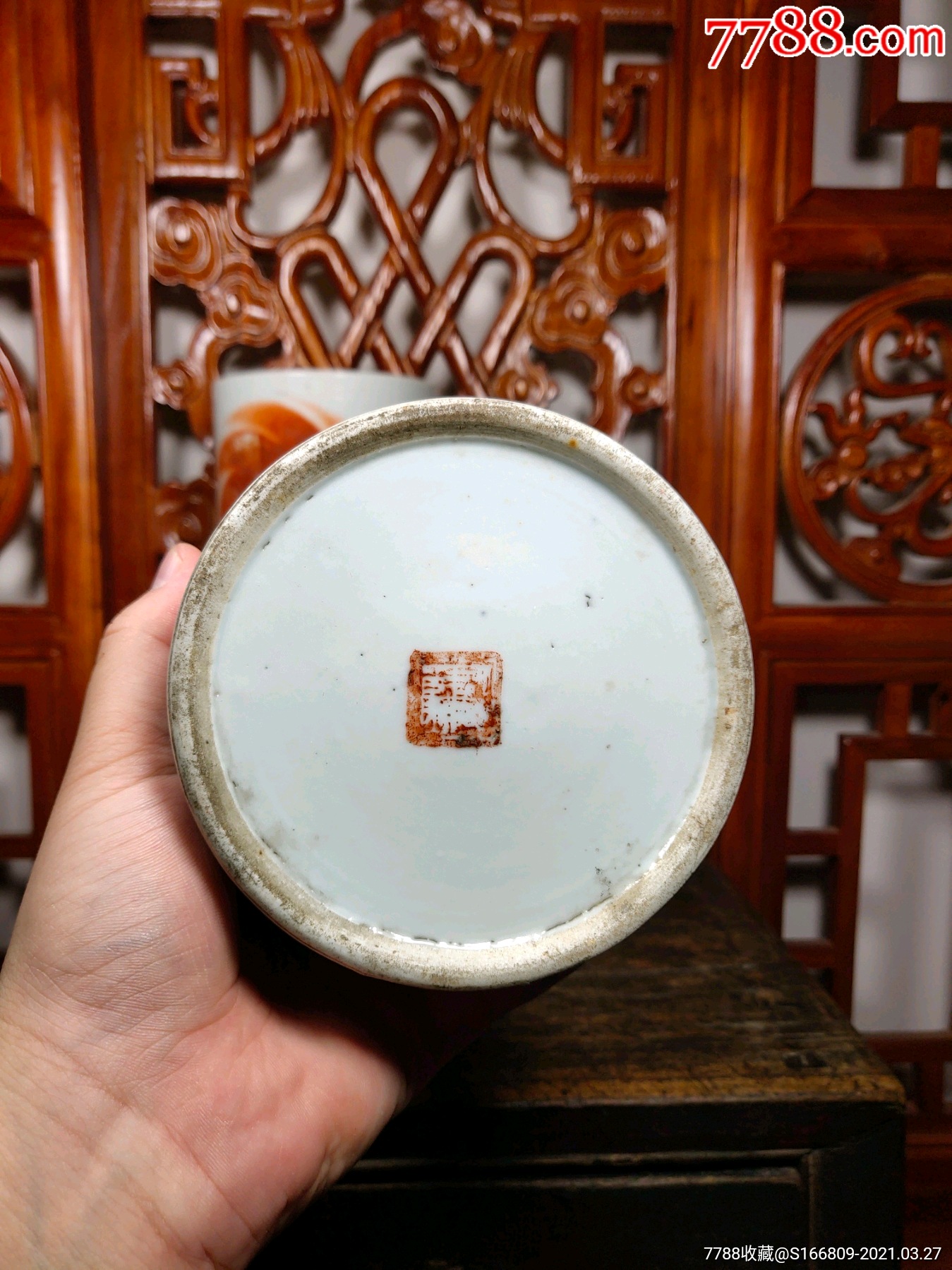 晚清民国名家黄子珍粉彩红狮子狗帽筒一对大底开门品相一流