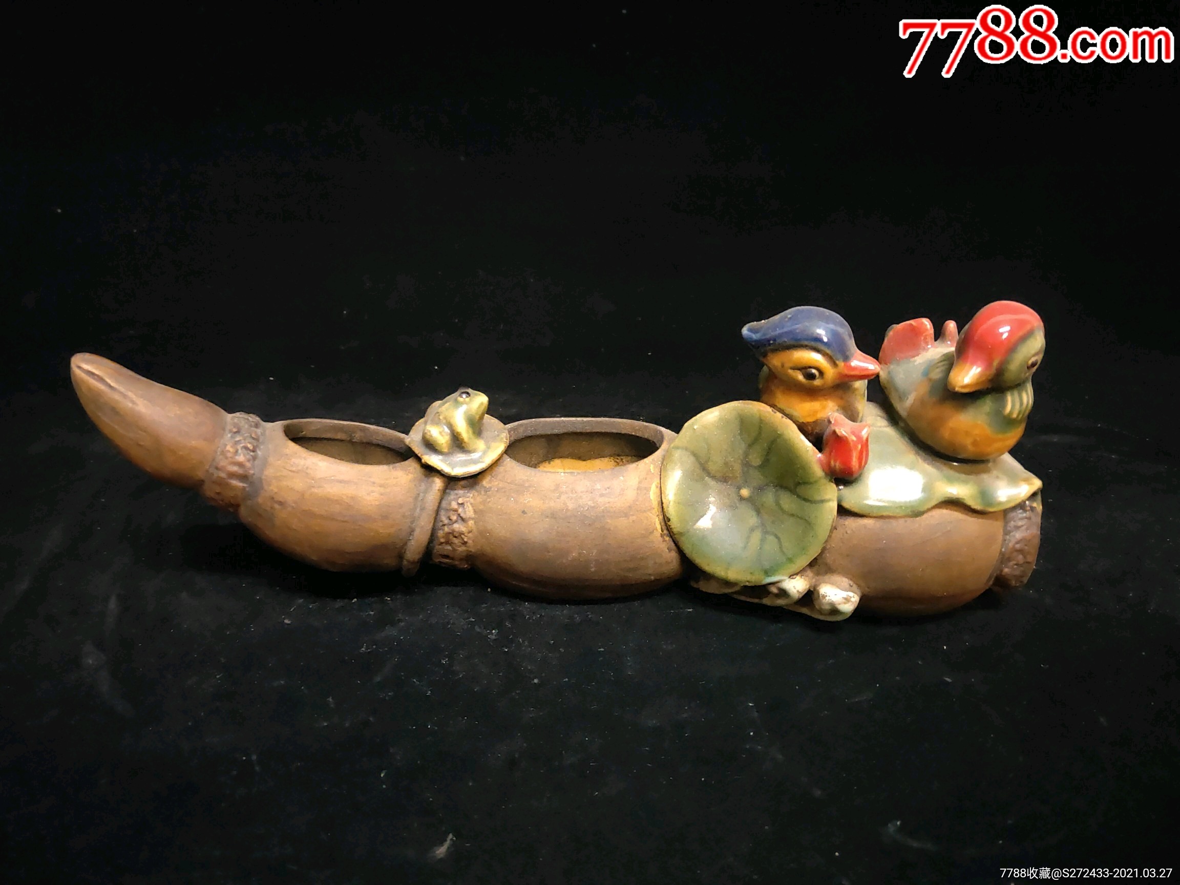 紫砂挂釉莲藕文房品釉色均匀漂亮搭配青蛙鸳鸯文房使用摆件佳品