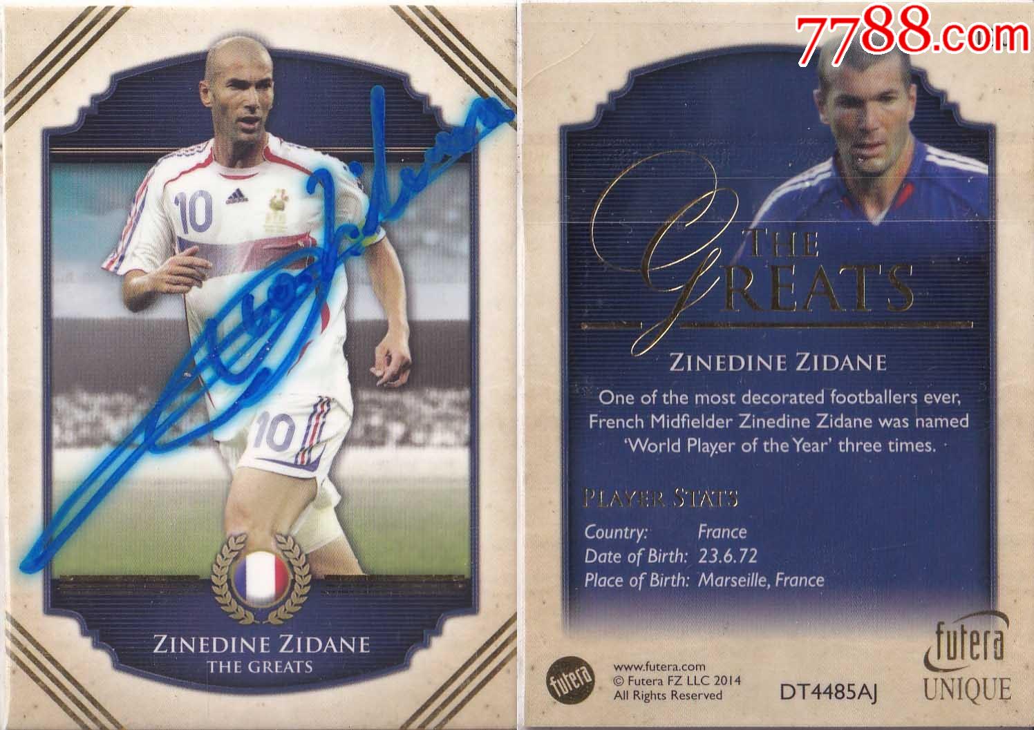 球星齐达内亲笔签名送礼佳品生日礼物珍藏