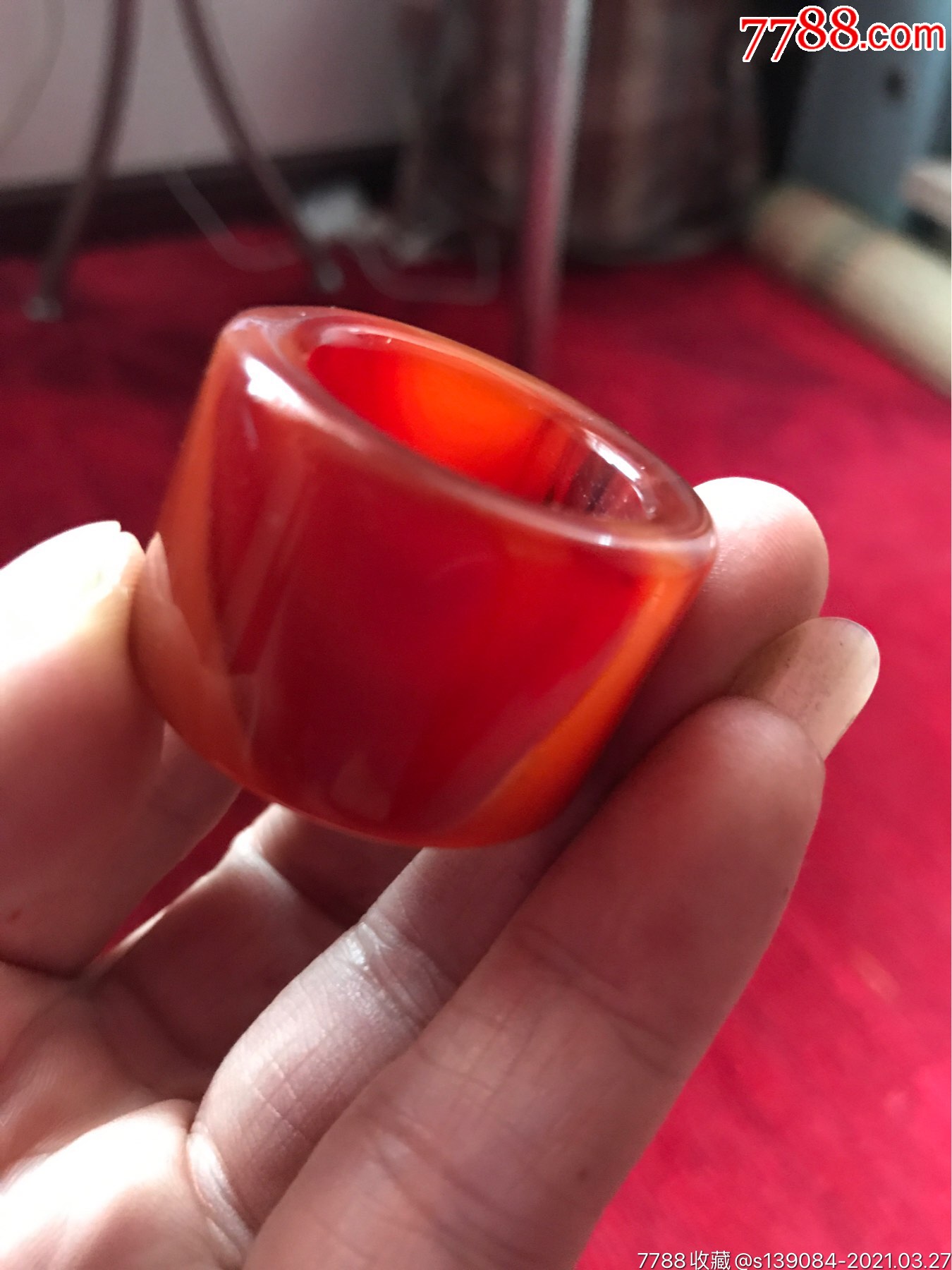 天然玛瑙大扳指北红玛瑙大扳指包真