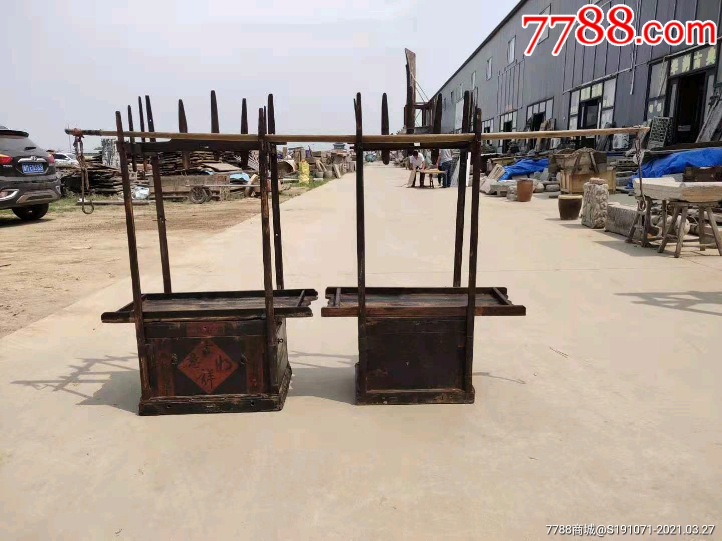 清代走街串巷货郎挑子一对带扁担全品包老民俗博物馆首选