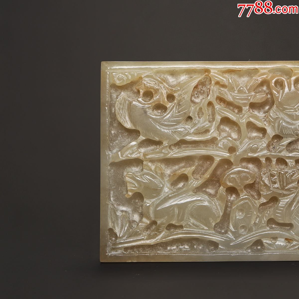 元代老新疆和田玉白玉籽料瑞兽纹玉带板玉板古玉老玉中古