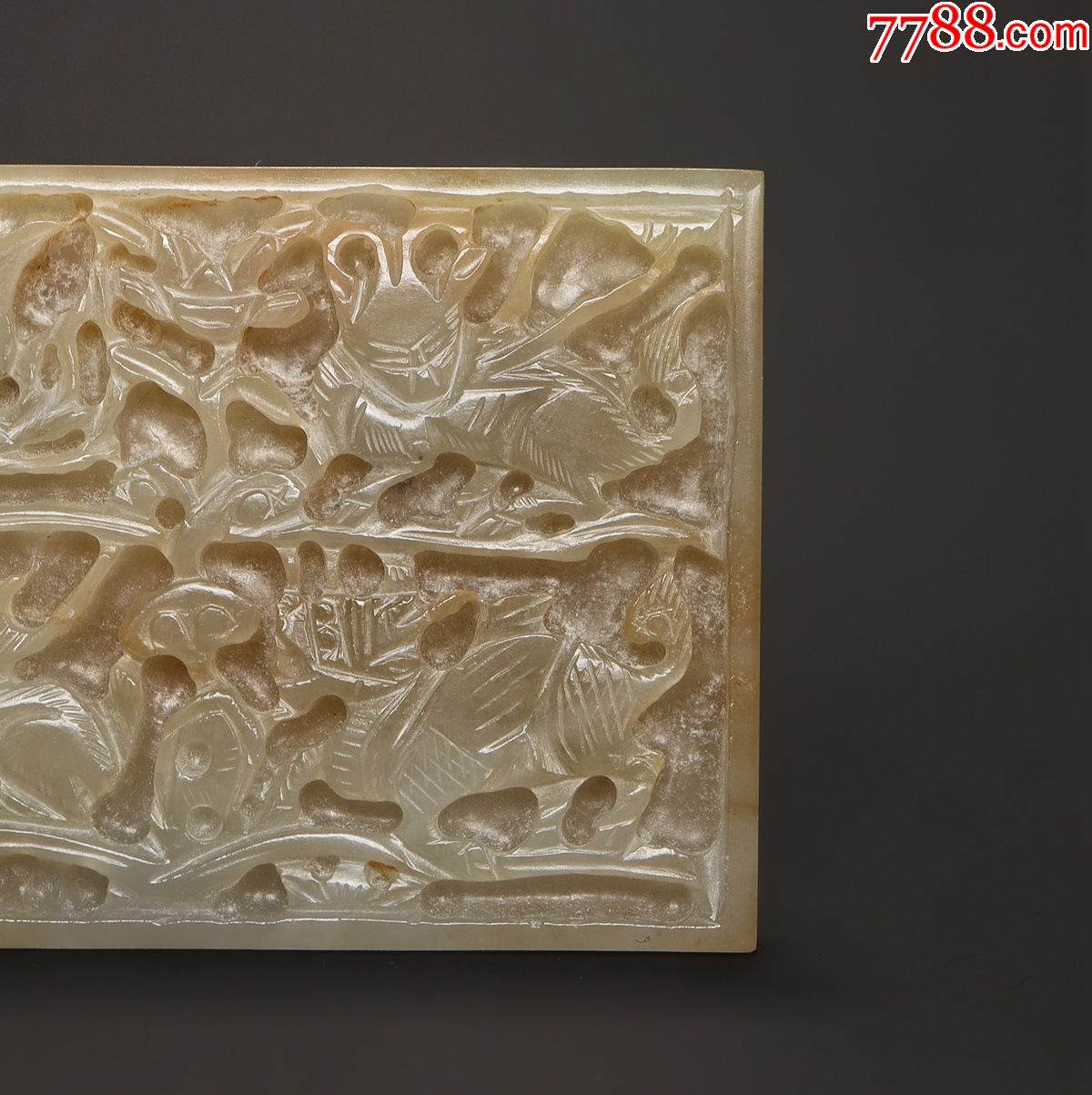 元代老新疆和田玉白玉籽料瑞兽纹玉带板玉板古玉老玉中古