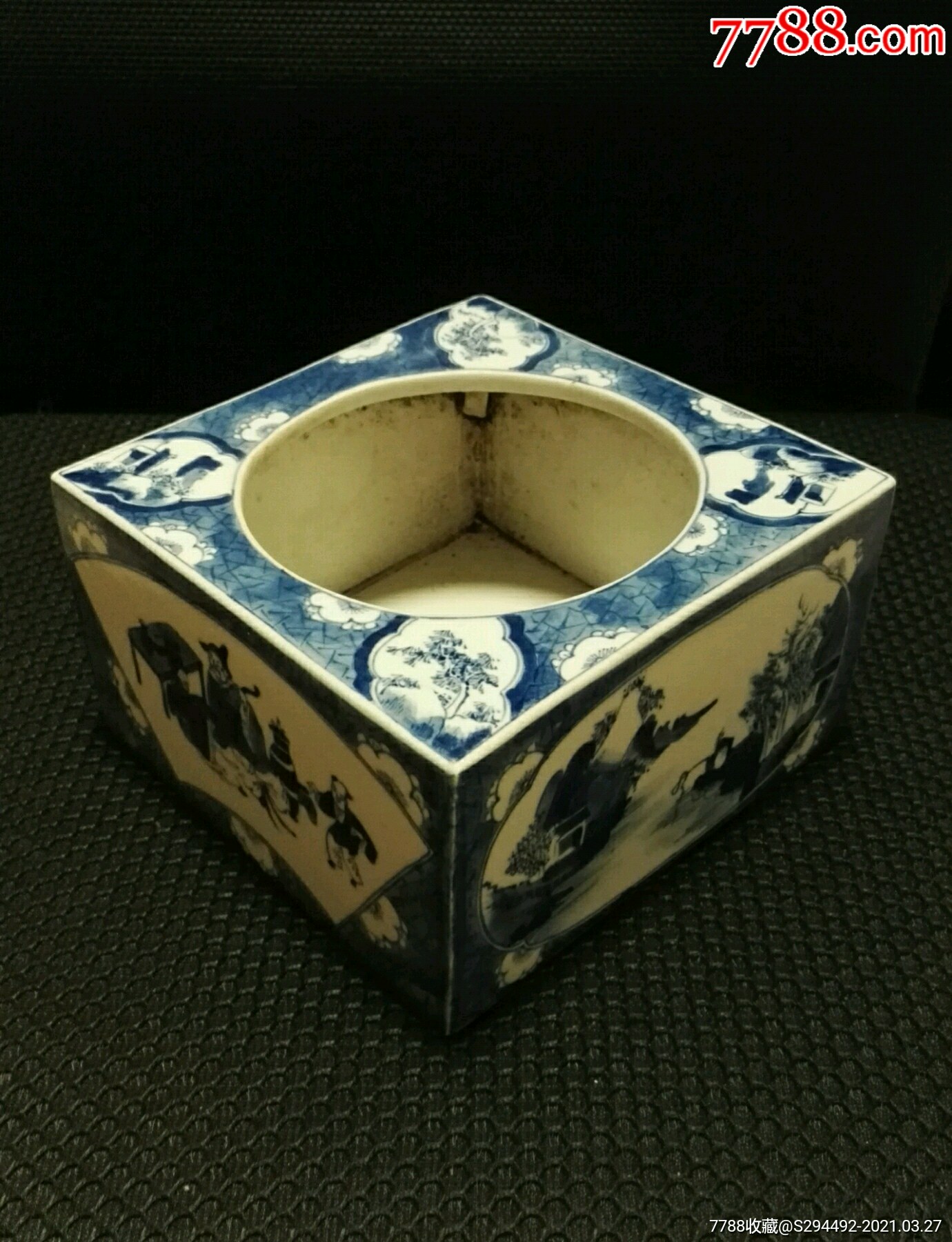 清康熙人物山水方笔海,-青花瓷-7788收藏
