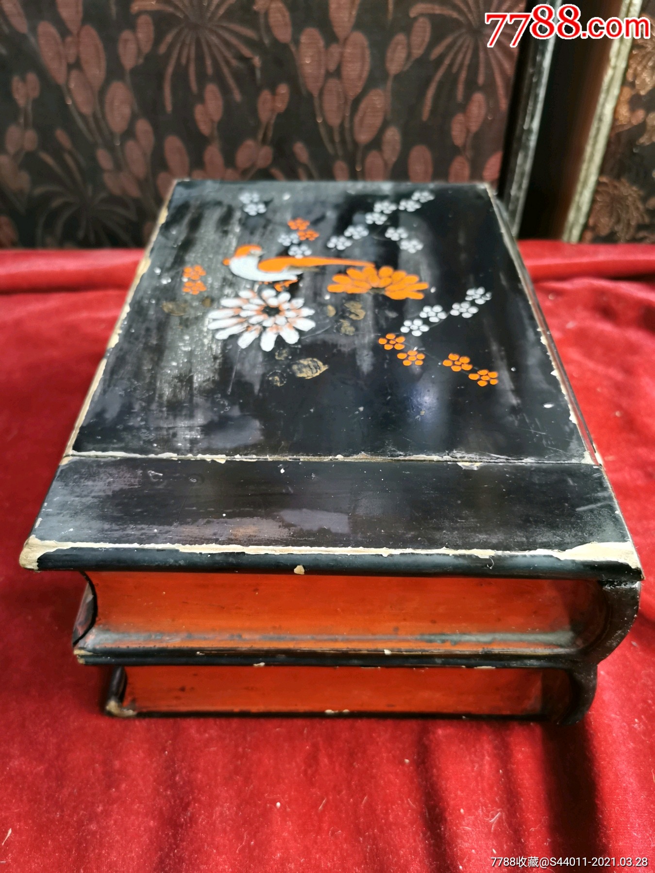 民国木书盒,漆器书函,古董