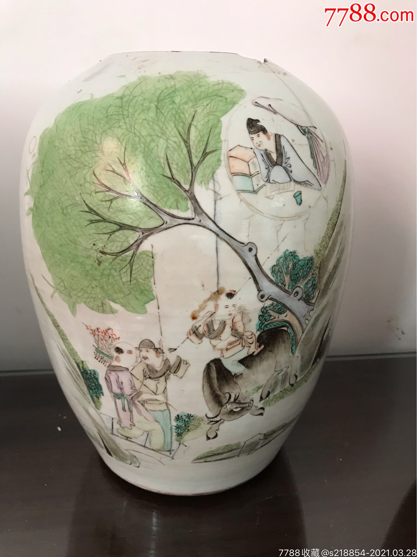 清代渔樵耕读冬瓜罐_彩绘瓷/彩瓷_第1张_7788瓷器
