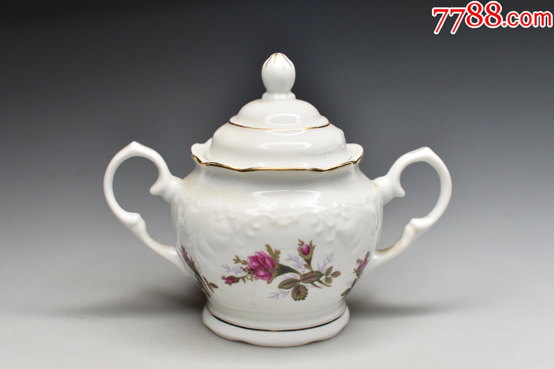 老茶壶唐山瓷白玉瓷70年代80年代文革时期老茶具花卉瓷糖罐茶叶罐