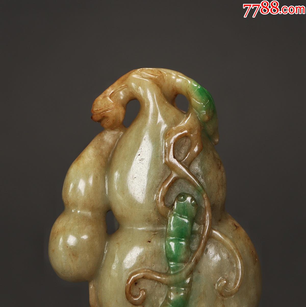 清天然老翡翠黄翡飘绿翡翠福禄万代挂件把件古玉老玉明清-价格:4888元