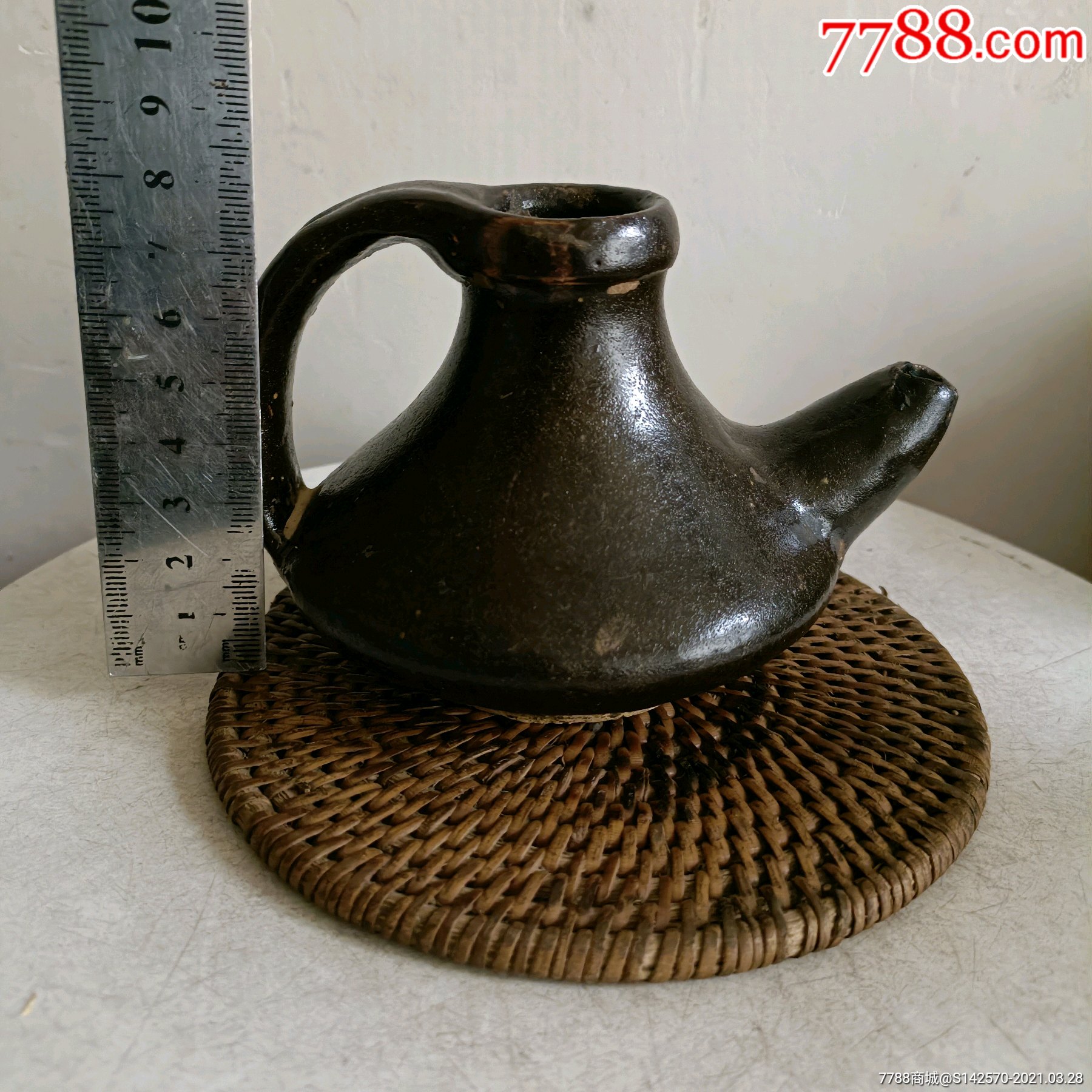 清代黑瓷黑釉油灯完整保老保真