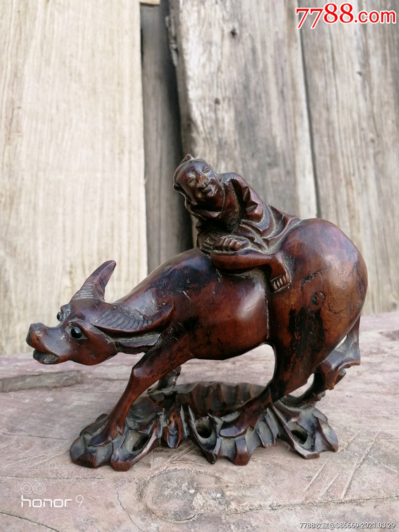 木雕牧童骑黄牛-木雕摆件-7788商城