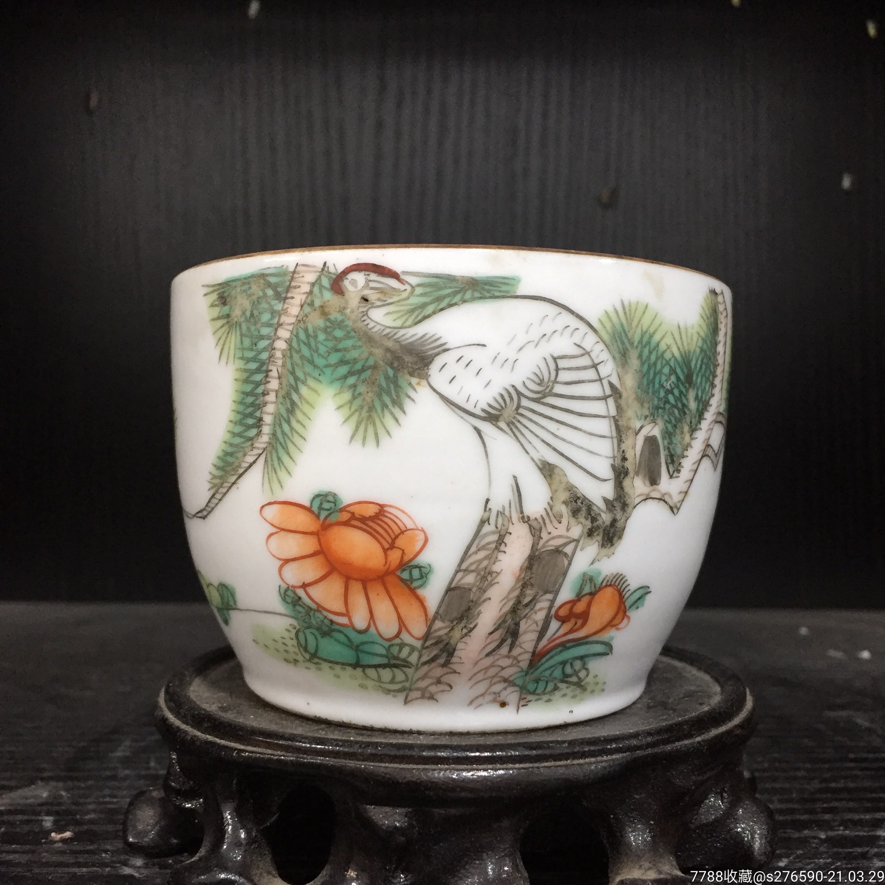 松鹤精神纹糖缸罐_彩绘瓷/彩瓷【锔瓷轩】_第1张_7788瓷器