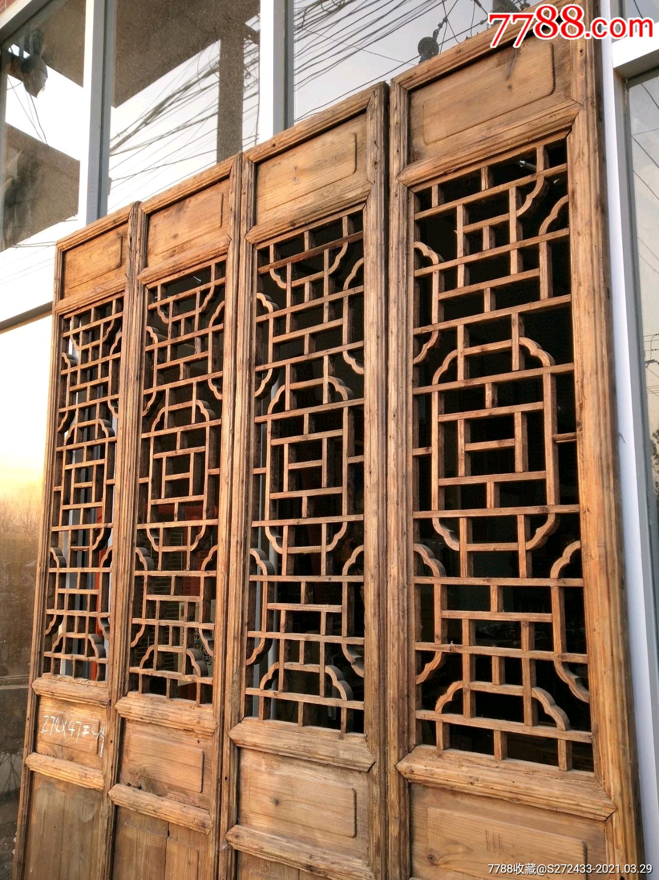 杉木纯手工屏风门双层门板插接花格包老