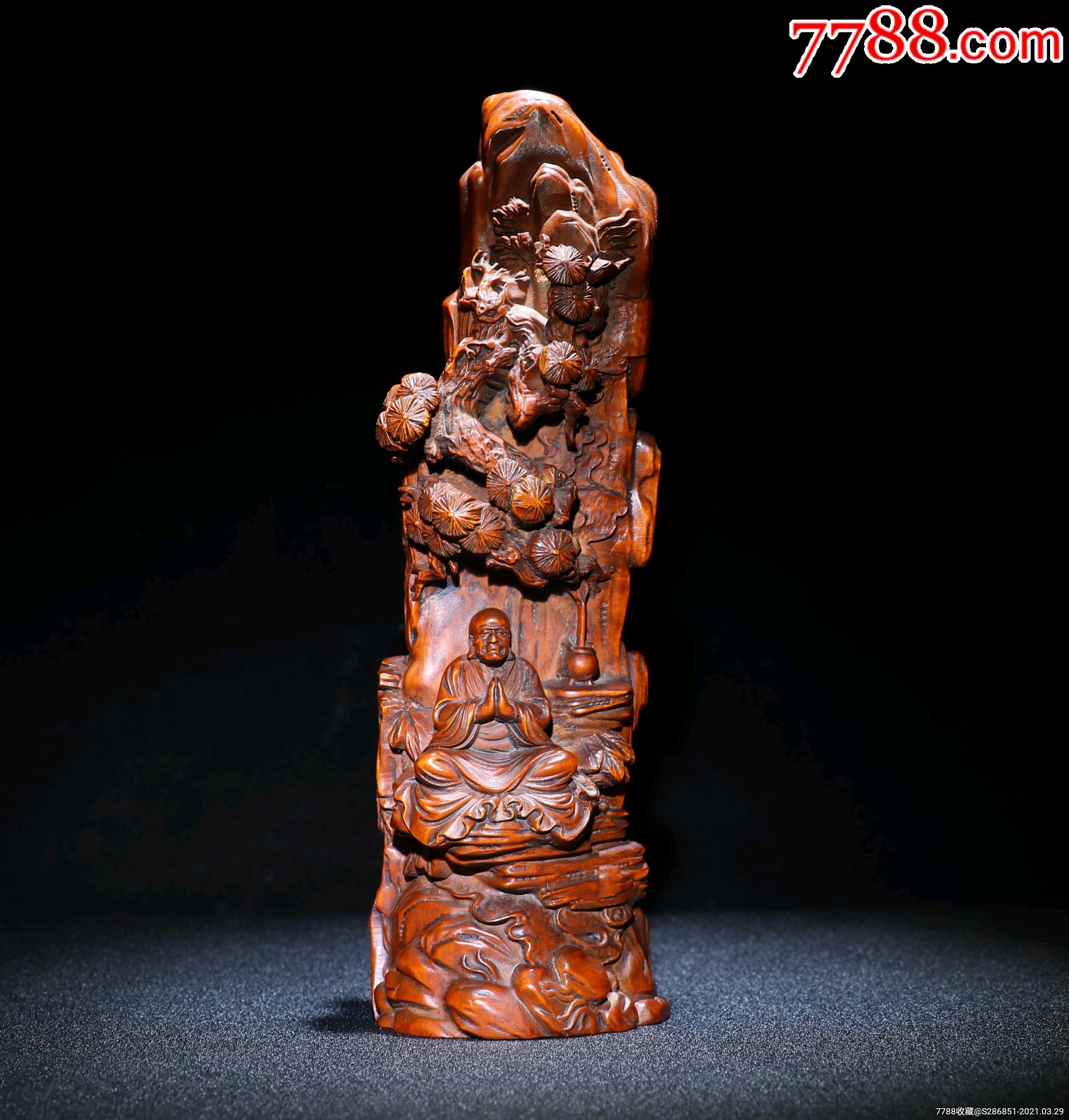 黄杨木精工雕刻松树罗汉,不议价