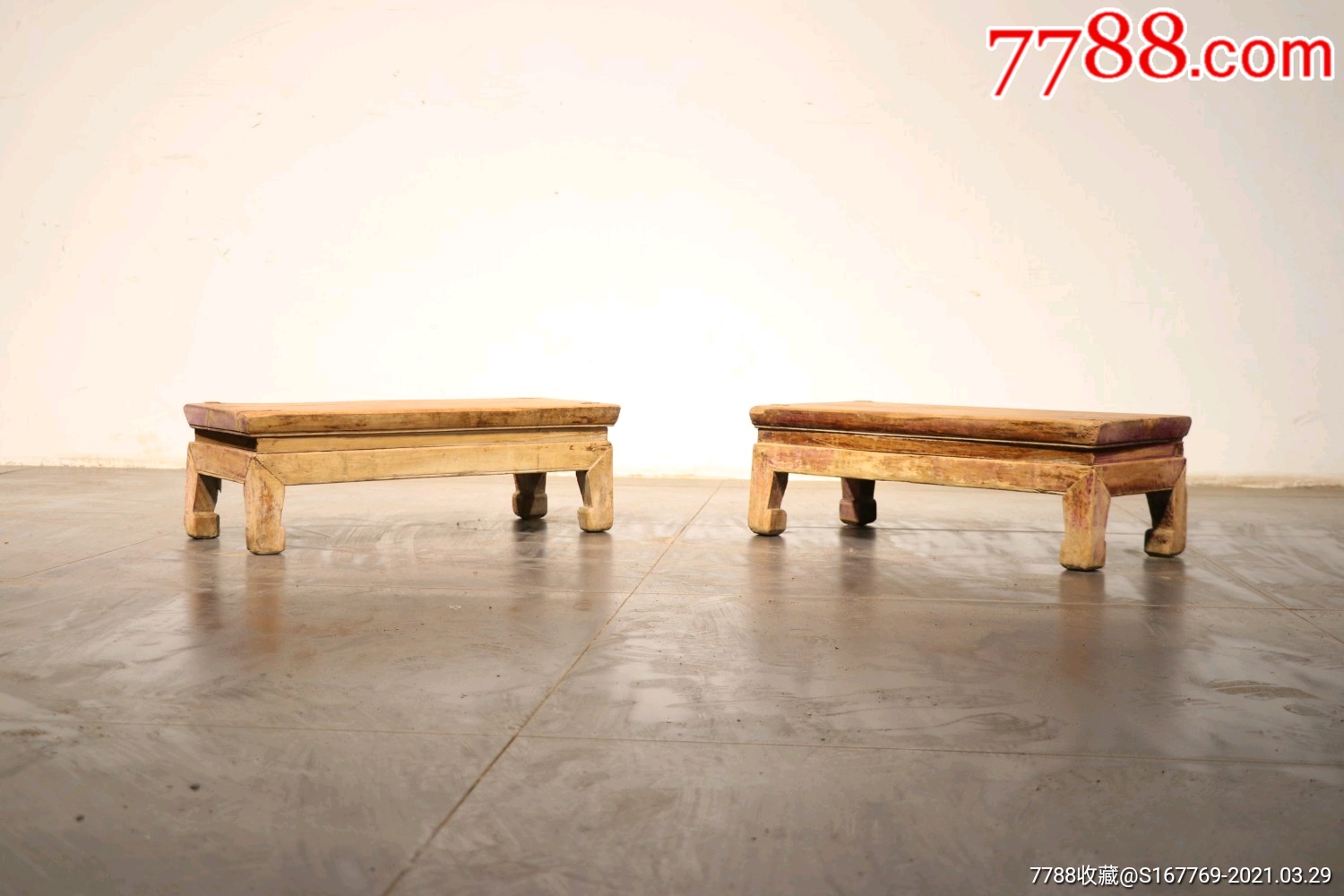 清代杜梨木独板脚踏一对
