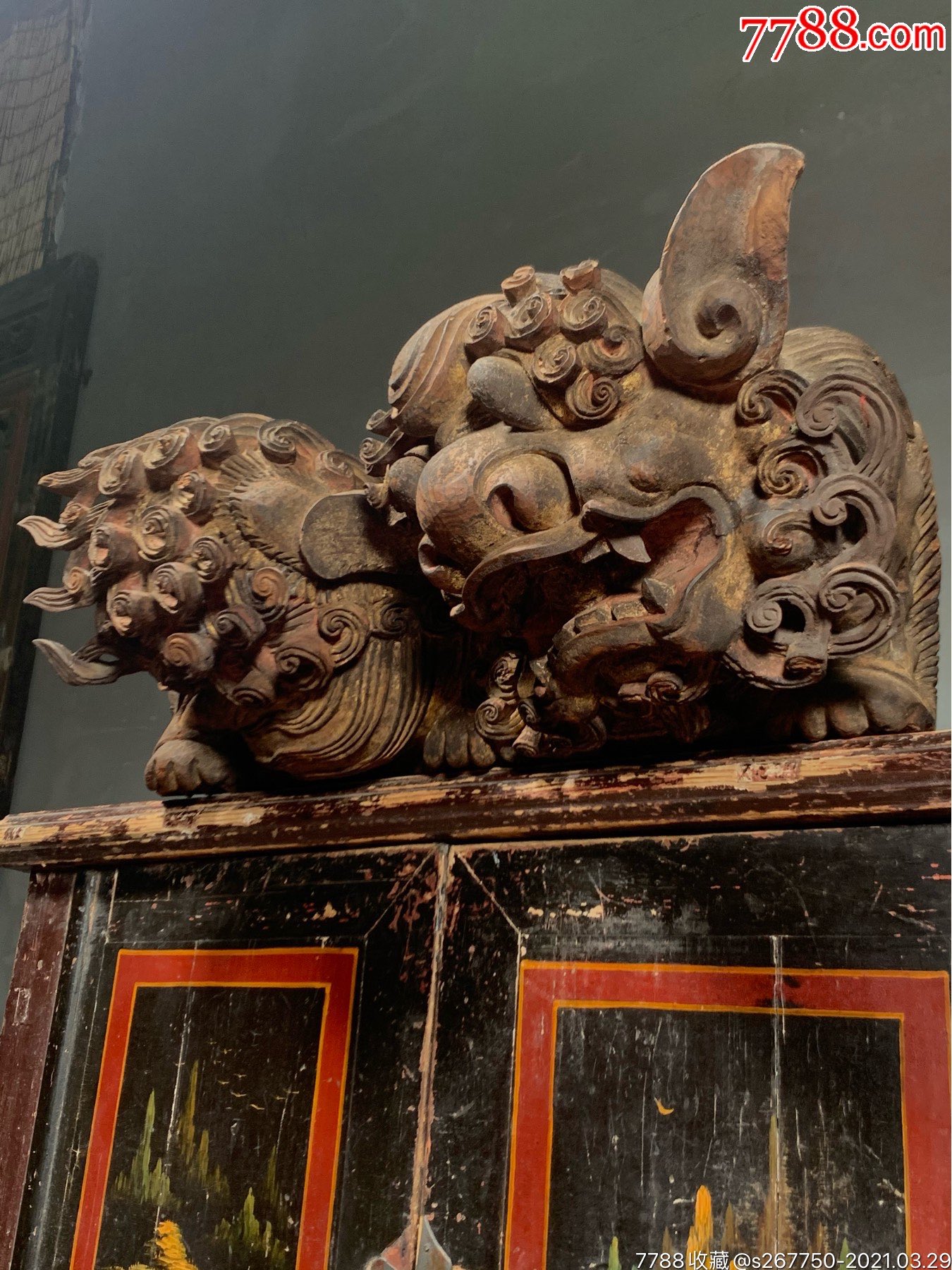 清代潮州木雕狮子一对