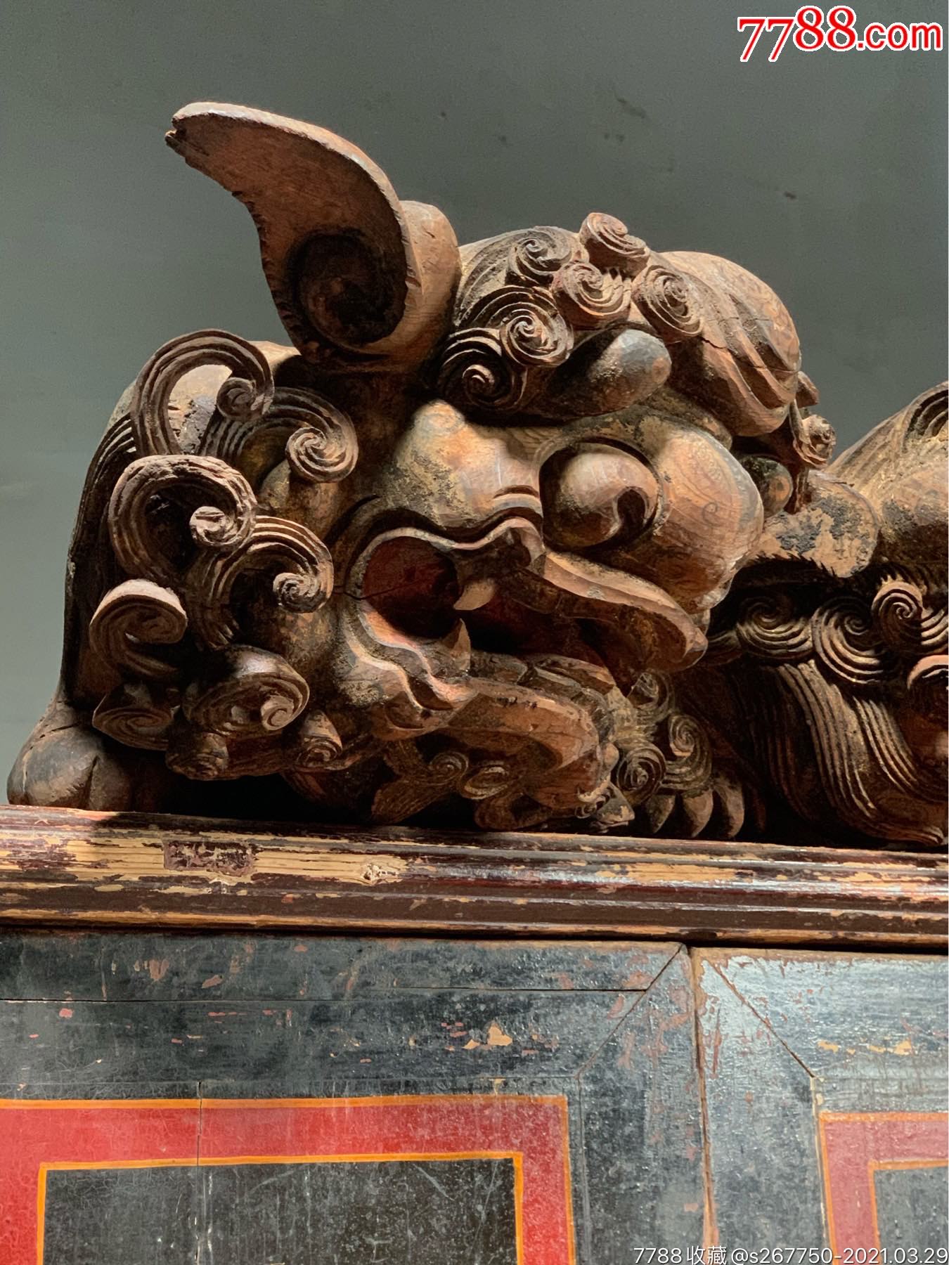 清代潮州木雕狮子一对