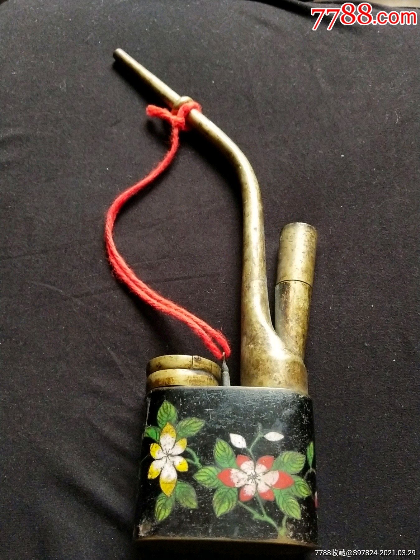 清代珐琅彩烟斗大烟头白铜烟斗