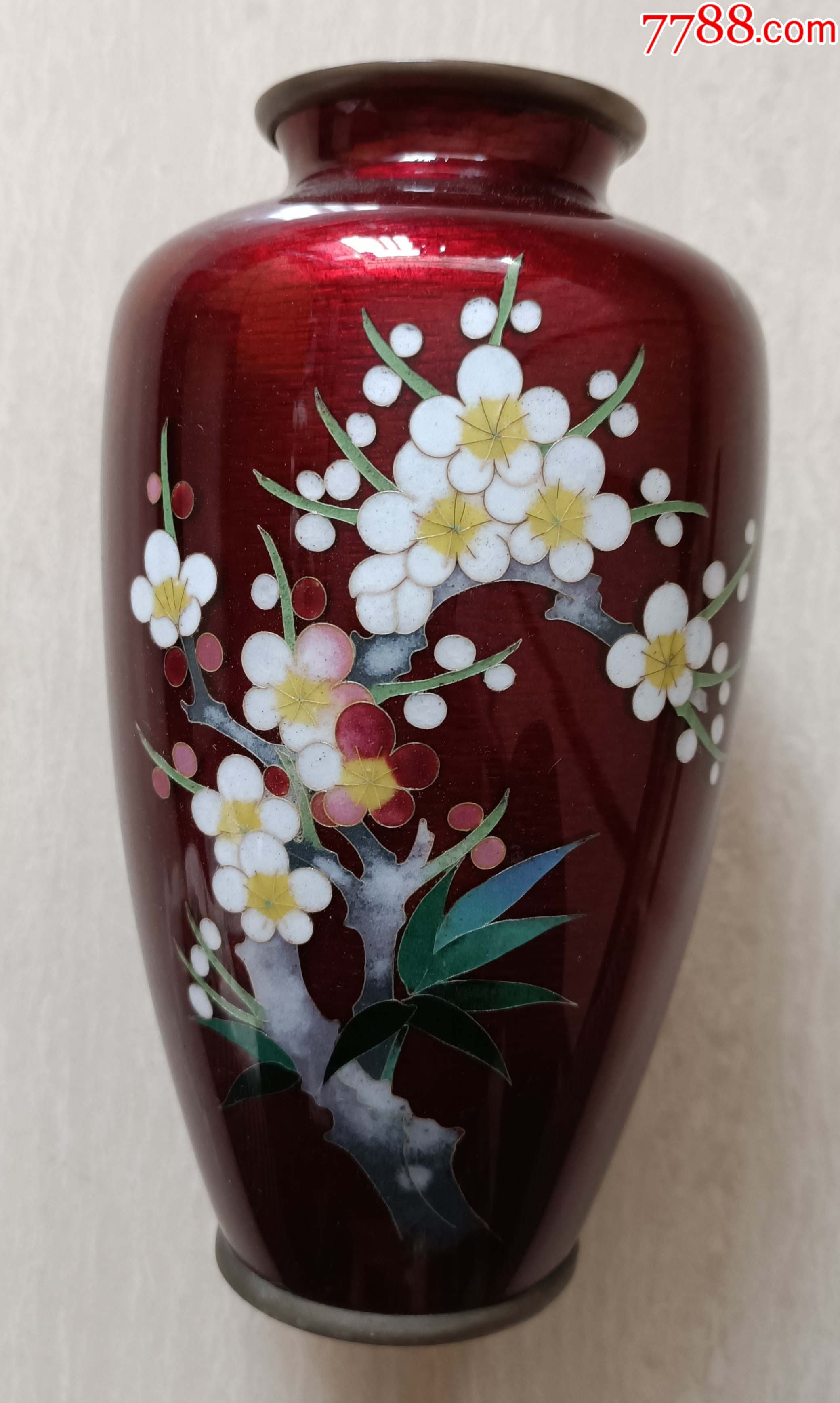 民国时期梅花七宝烧铜胎花瓶