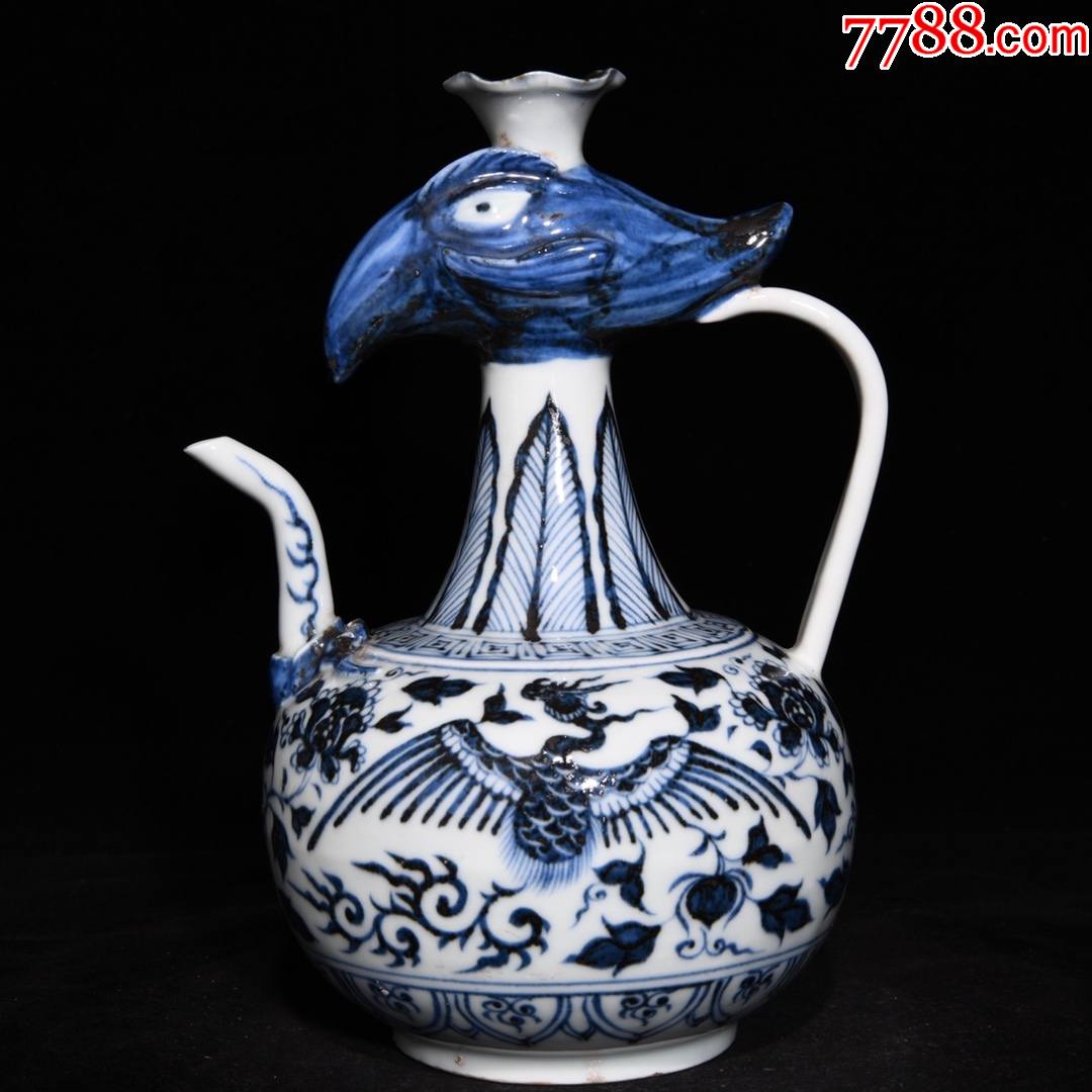 元青花凤纹凤首壶23x17现代工艺品
