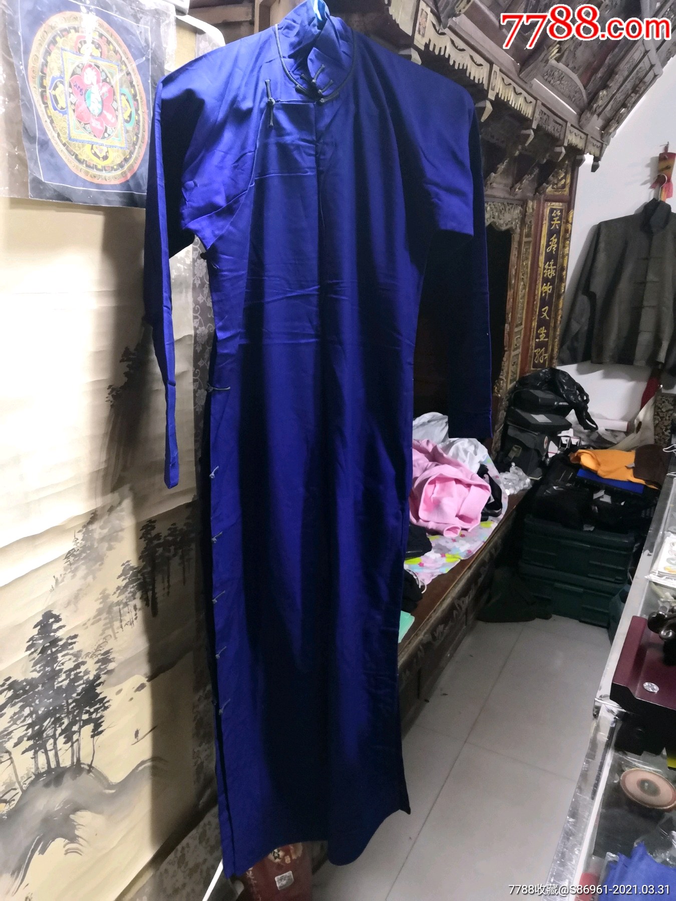 清晚民国蓝布长袍大褂一件