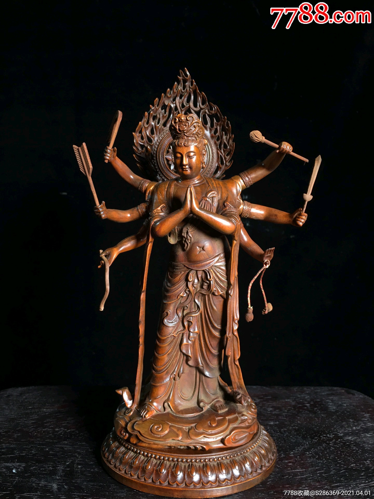 黄杨木雕刻(八臂观音)摆件,不议价-木佛像/人像-7788收藏