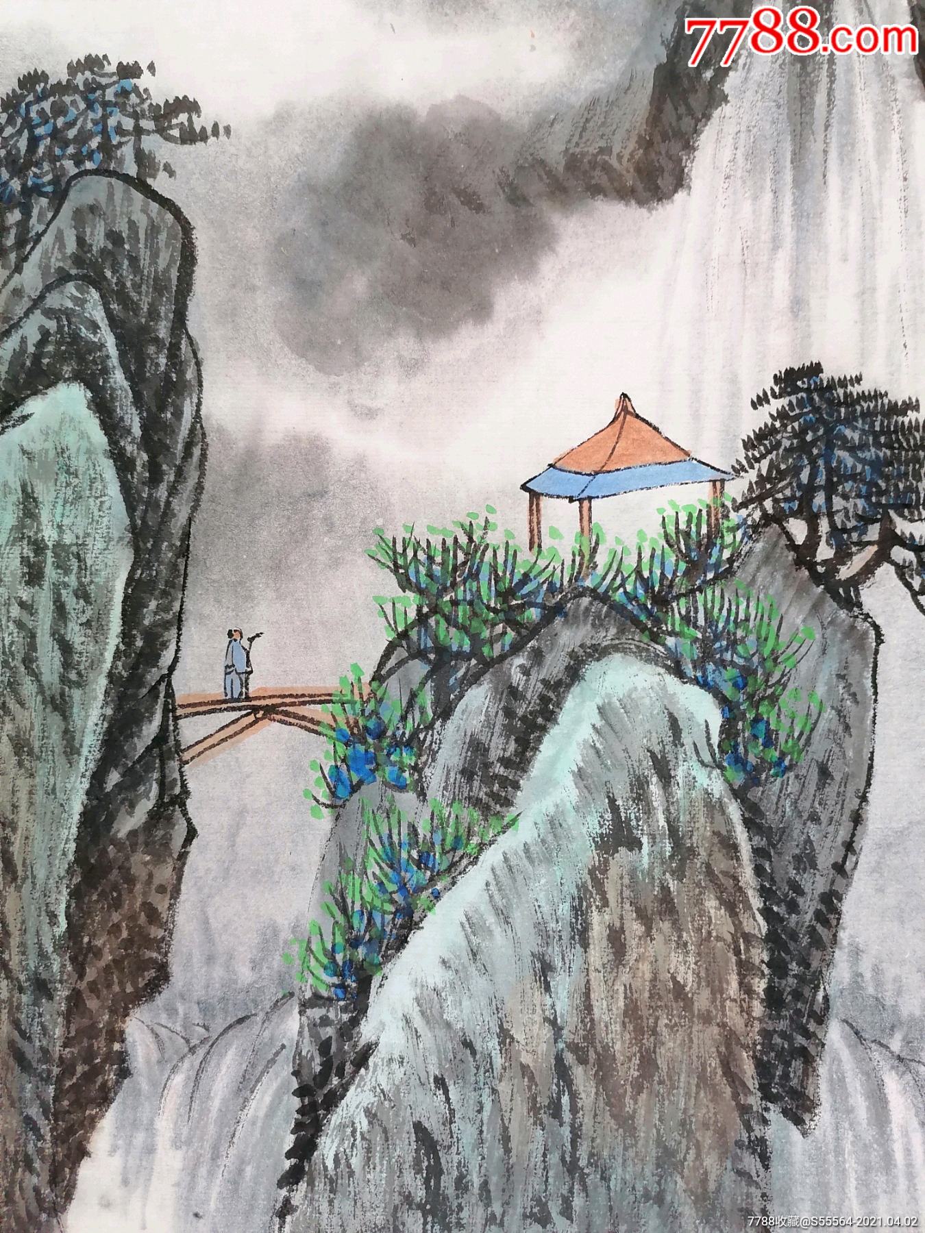 【青绿山水画/观瀑】