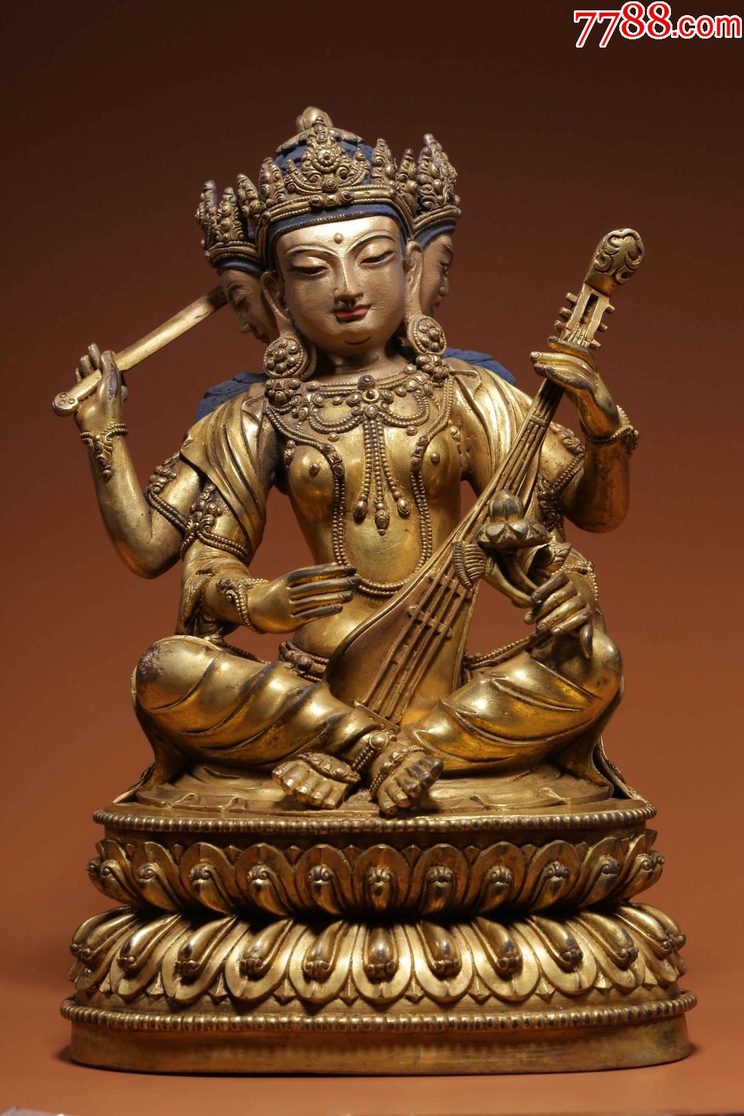 铜鎏金妙音天女坐像-铜像/铜佛像-7788商城