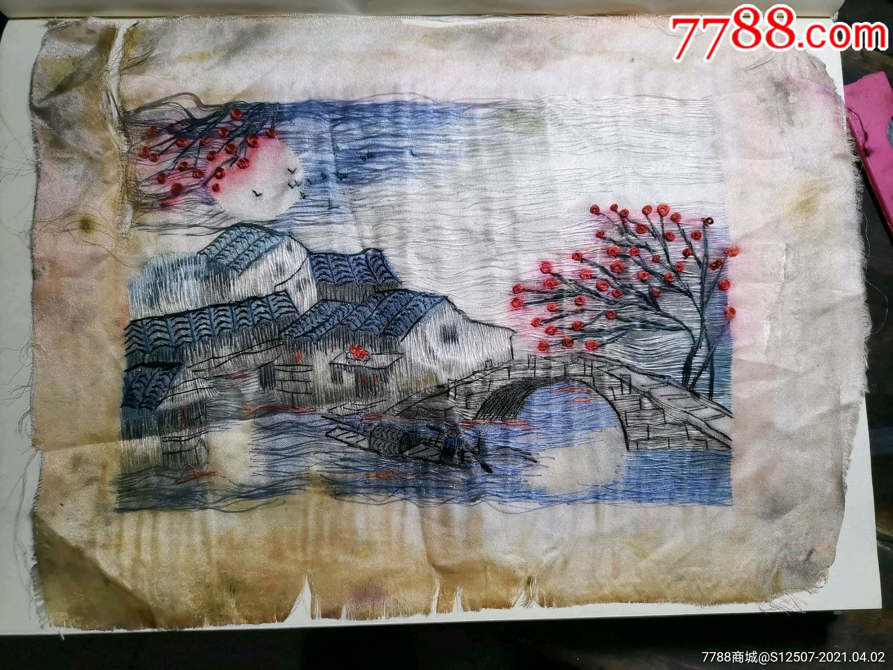 小桥流水织绣画