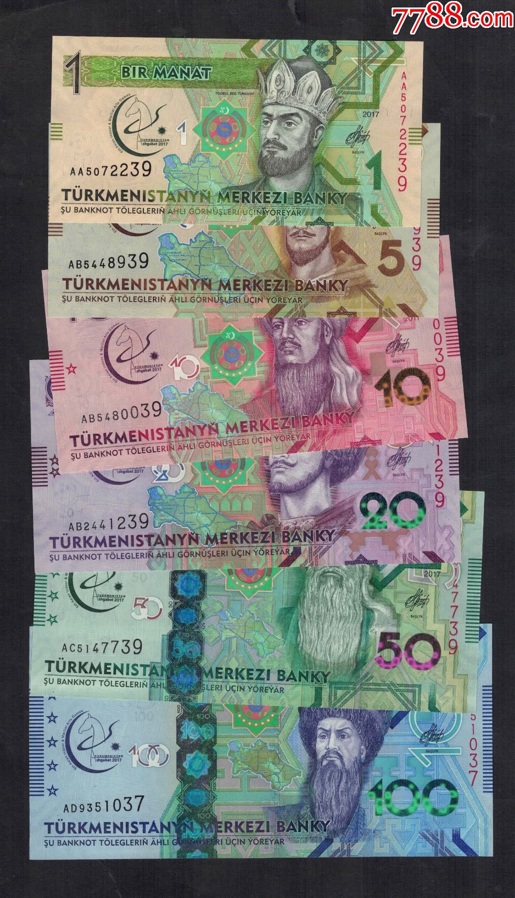 土库曼斯坦2017年15102050100武术运动会纪念钞/新