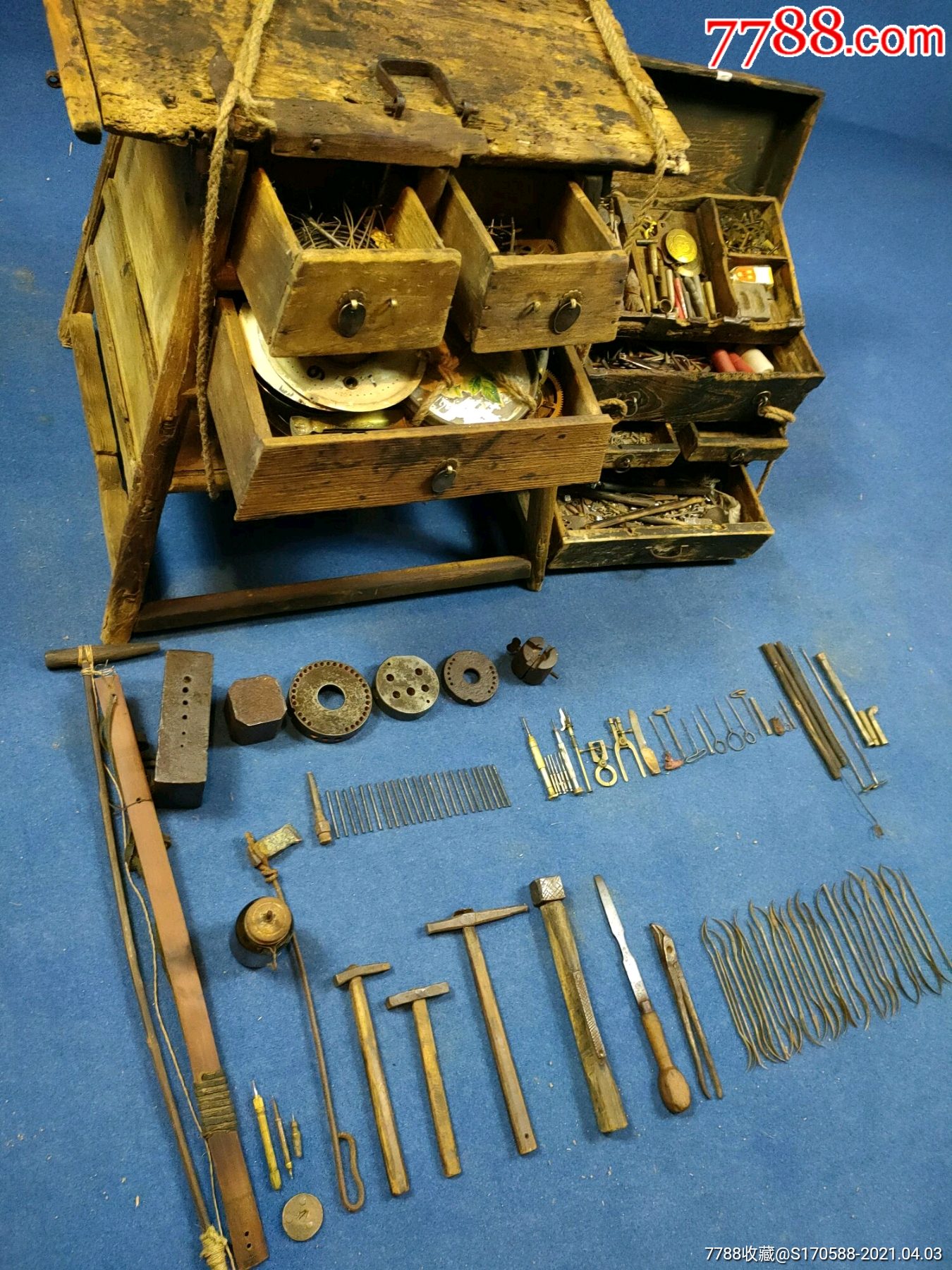 清代修理钟表眼镜烟袋锅子的老工具挑子一套全品包老