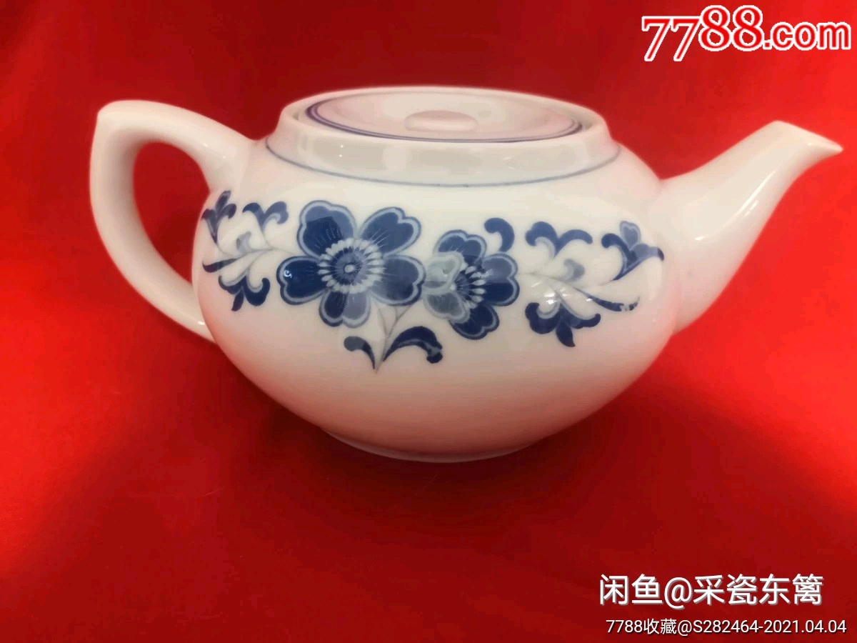 醴陵老瓷80年代醴陵群力棕双凤蓝海棠茶壶一个