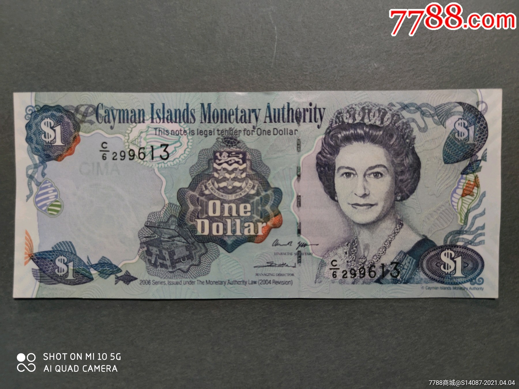 外国纸币04年开曼群岛1元