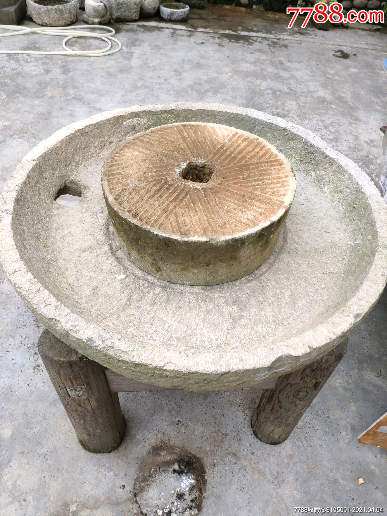 圆形大号青石老石磨茶盘石盆