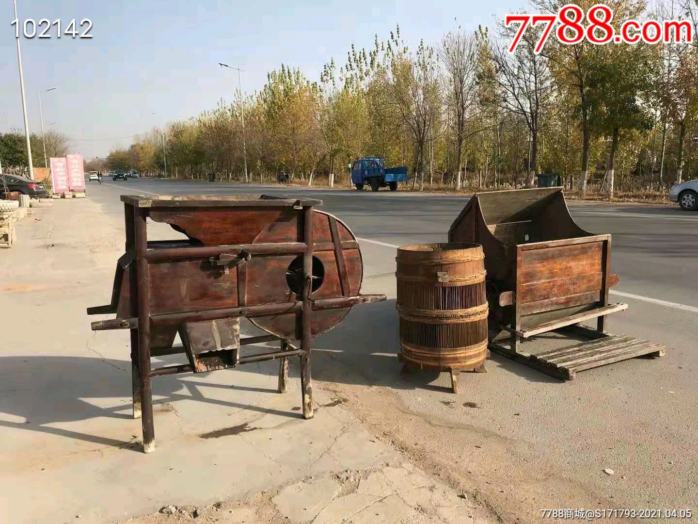 民俗老物件风车脱皮机稻谷机3件