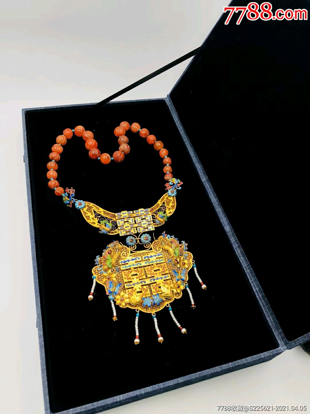 创汇时期银鎏金花丝镶嵌喜字形璎珞项圈