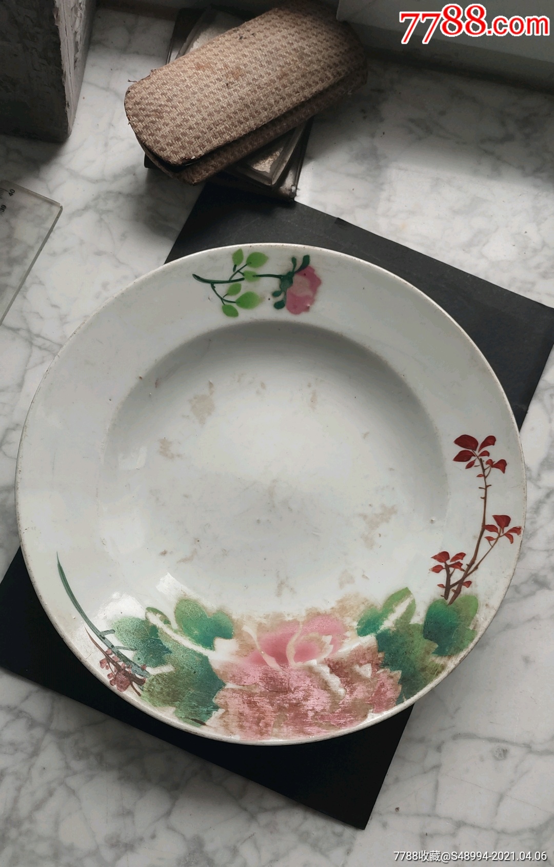 大盘子:民国,印花,粉彩,牡丹花