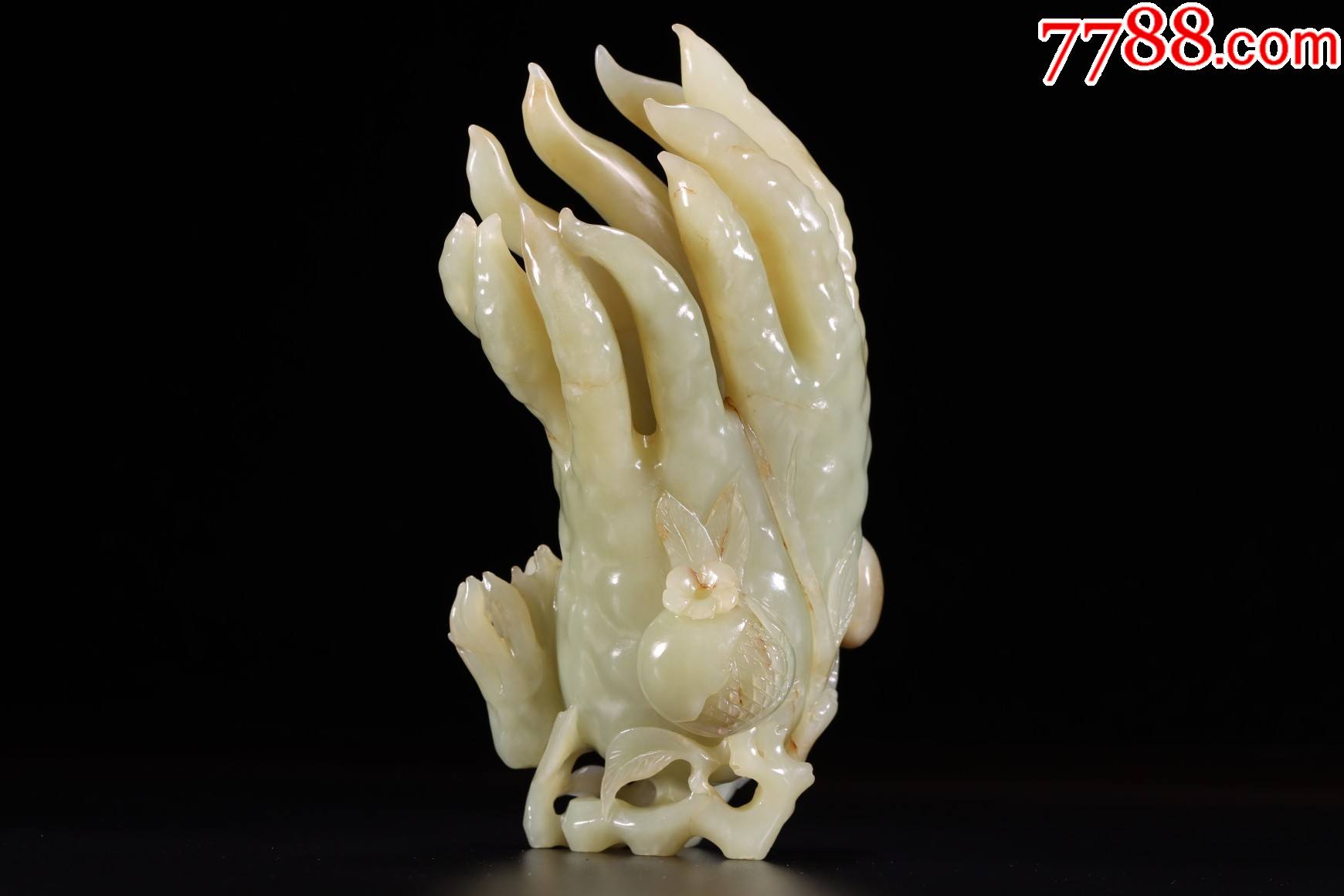 和田玉福禄寿三多佛手摆件