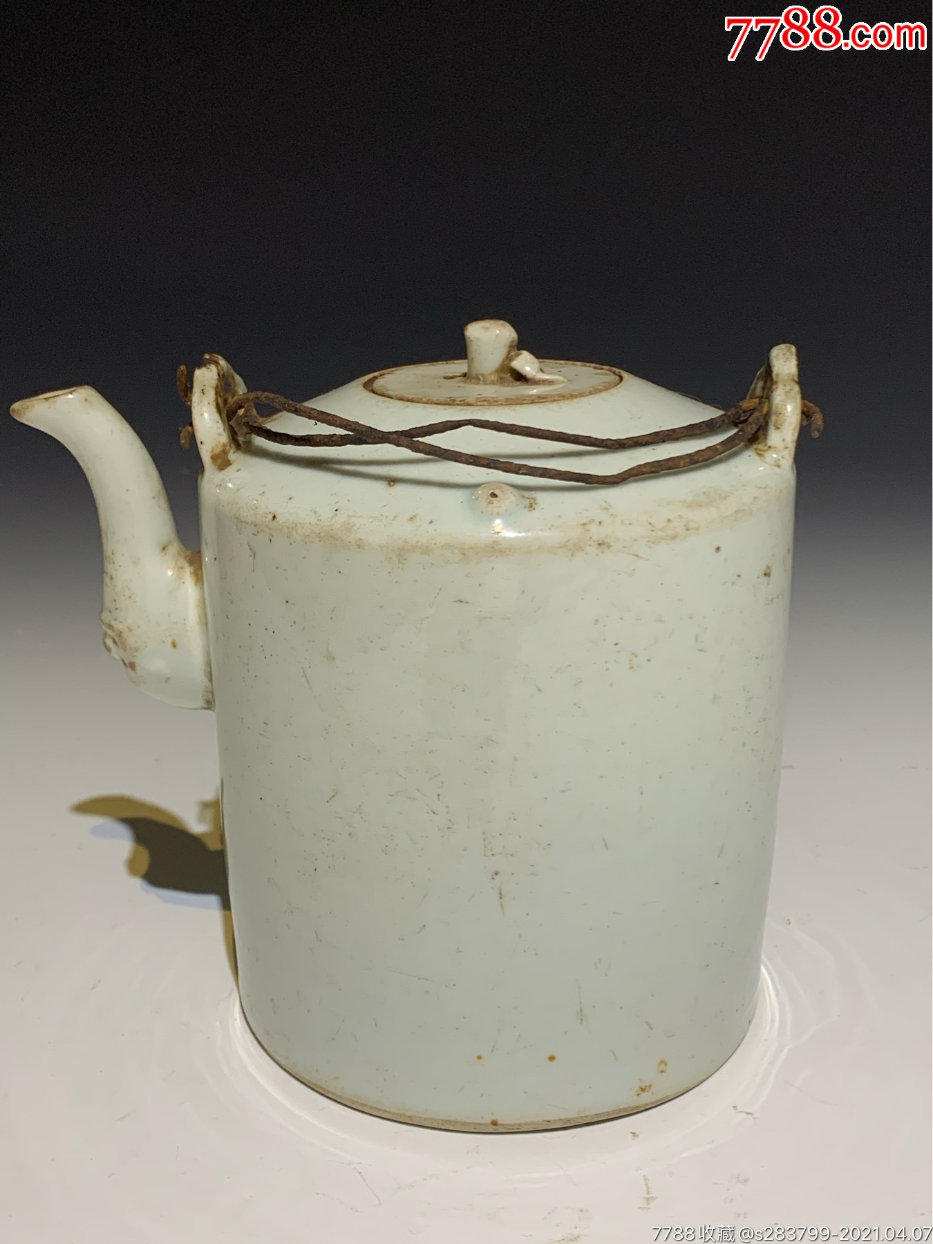 民国湖南瓷业公司款白釉桶式壶醴陵瓷出厂下乡瓷器