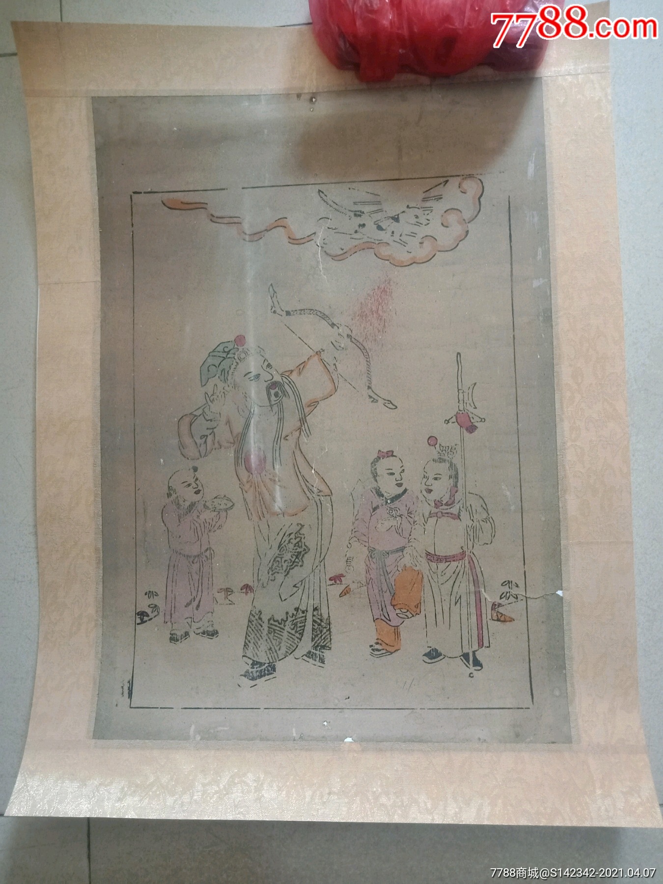 清代木板年画张仙射狗