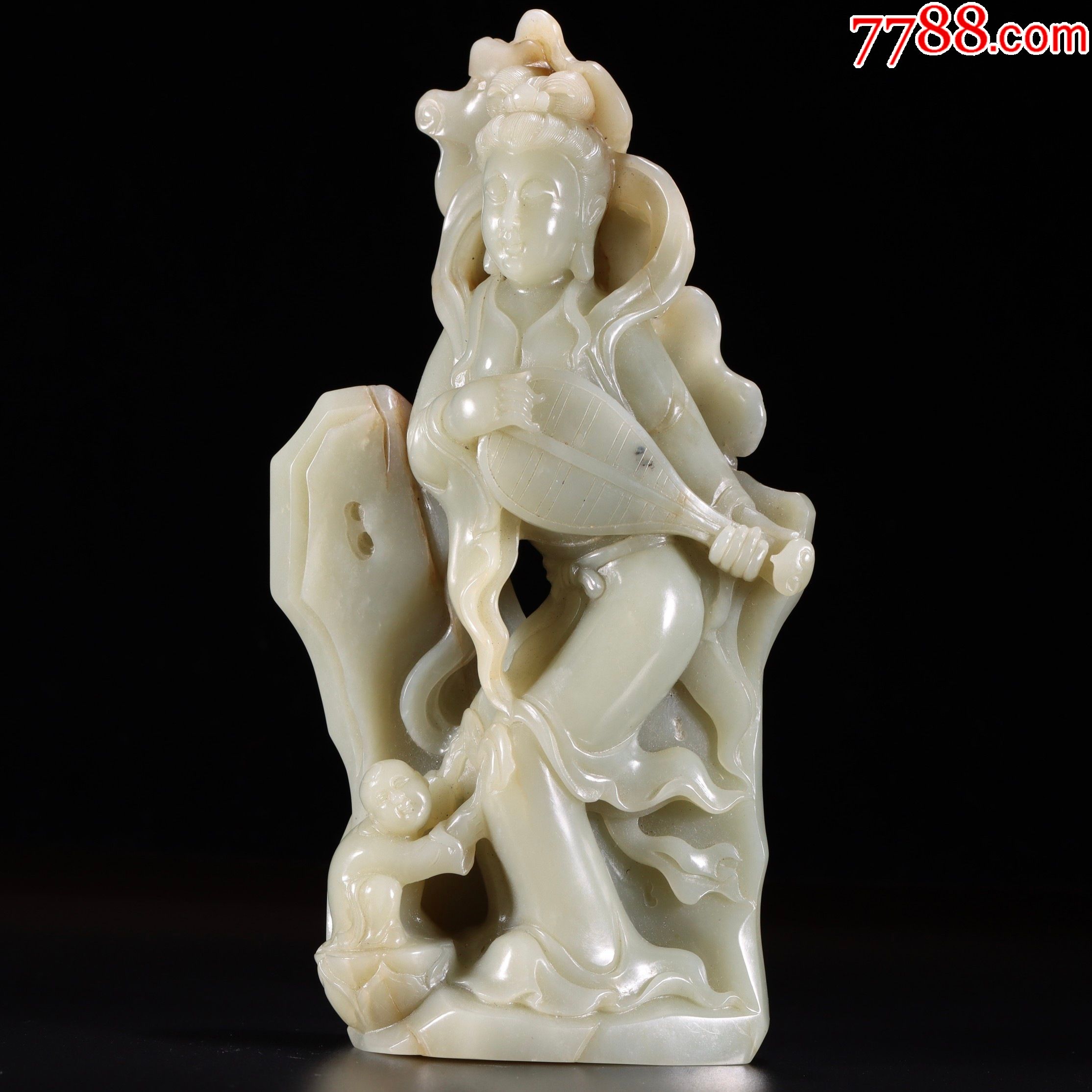 和田玉仙女琵琶摆件