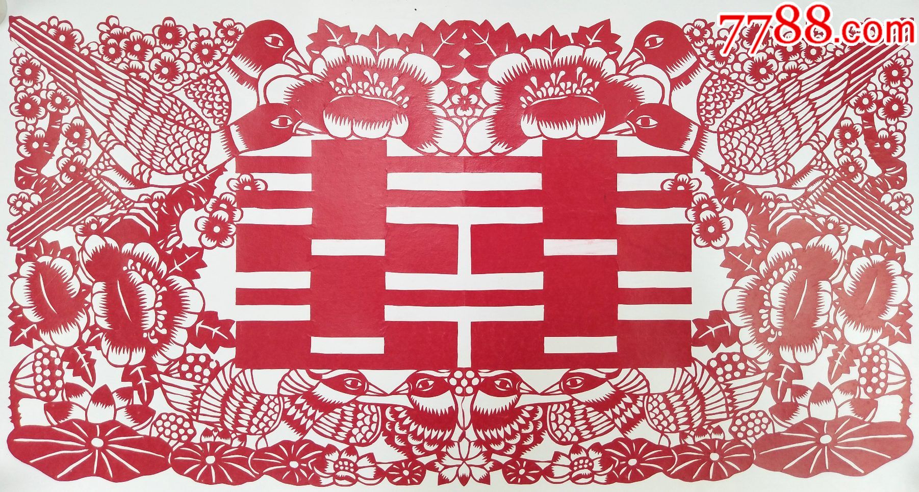 鸳鸯喜鹊喜字剪纸_剪纸/窗花_作品图片_收藏价格_7788纸艺