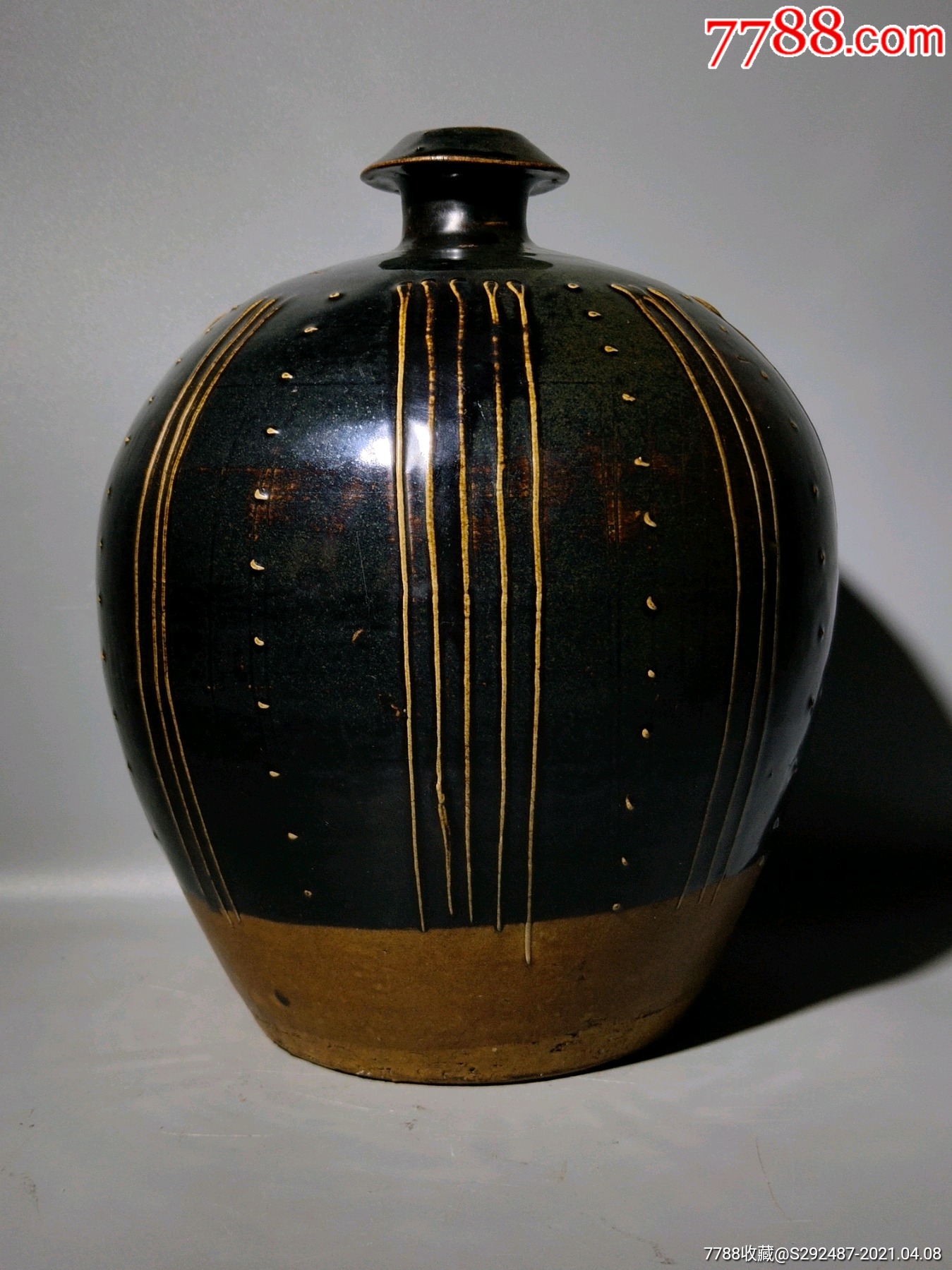 黑釉线条诗文嘟噜瓶_黑瓷/天目瓷_第1张_7788瓷器