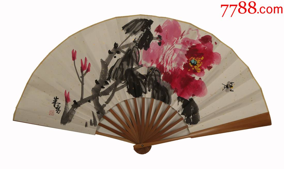 中美协会员朱勇扇面专场牡丹折扇